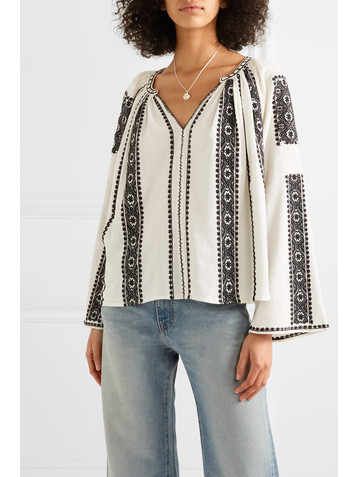 THE GREAT. The Journey embroidered cotton-gauze top