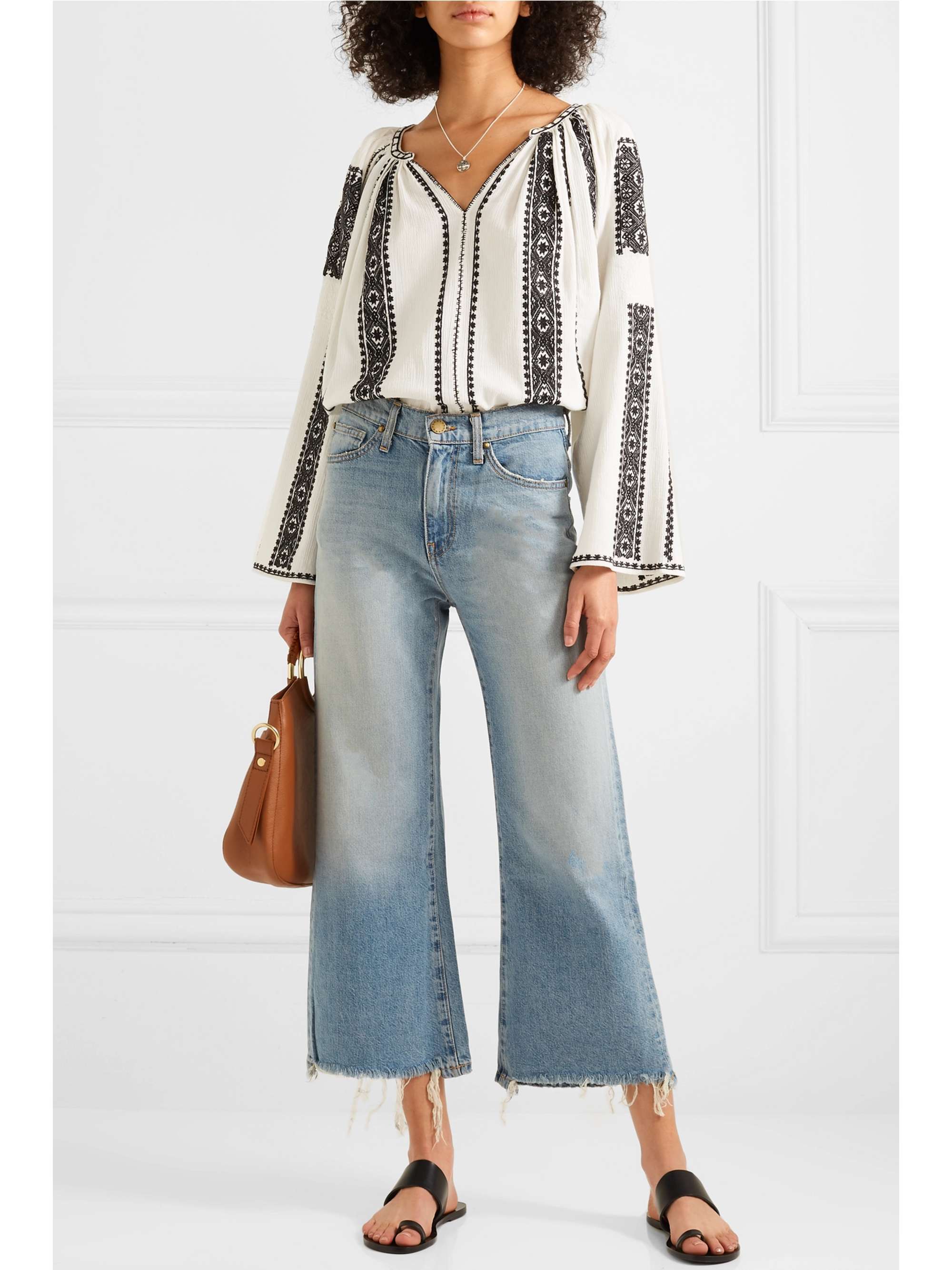 THE GREAT. The Journey embroidered cotton-gauze top