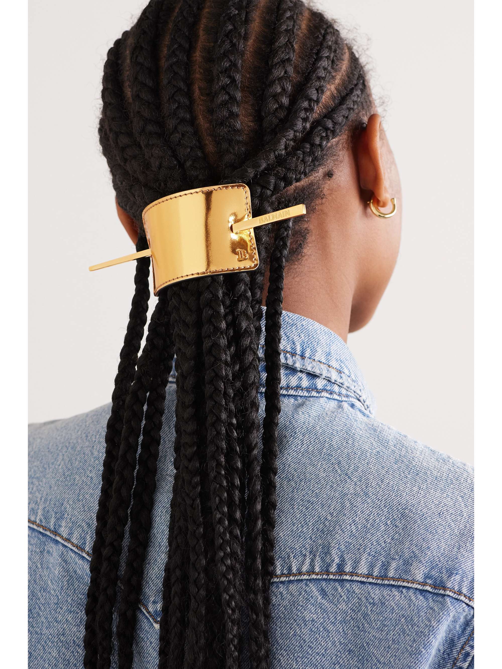 BALMAIN PARIS HAIR COUTURE Gold-tone and metallic leather hair pin