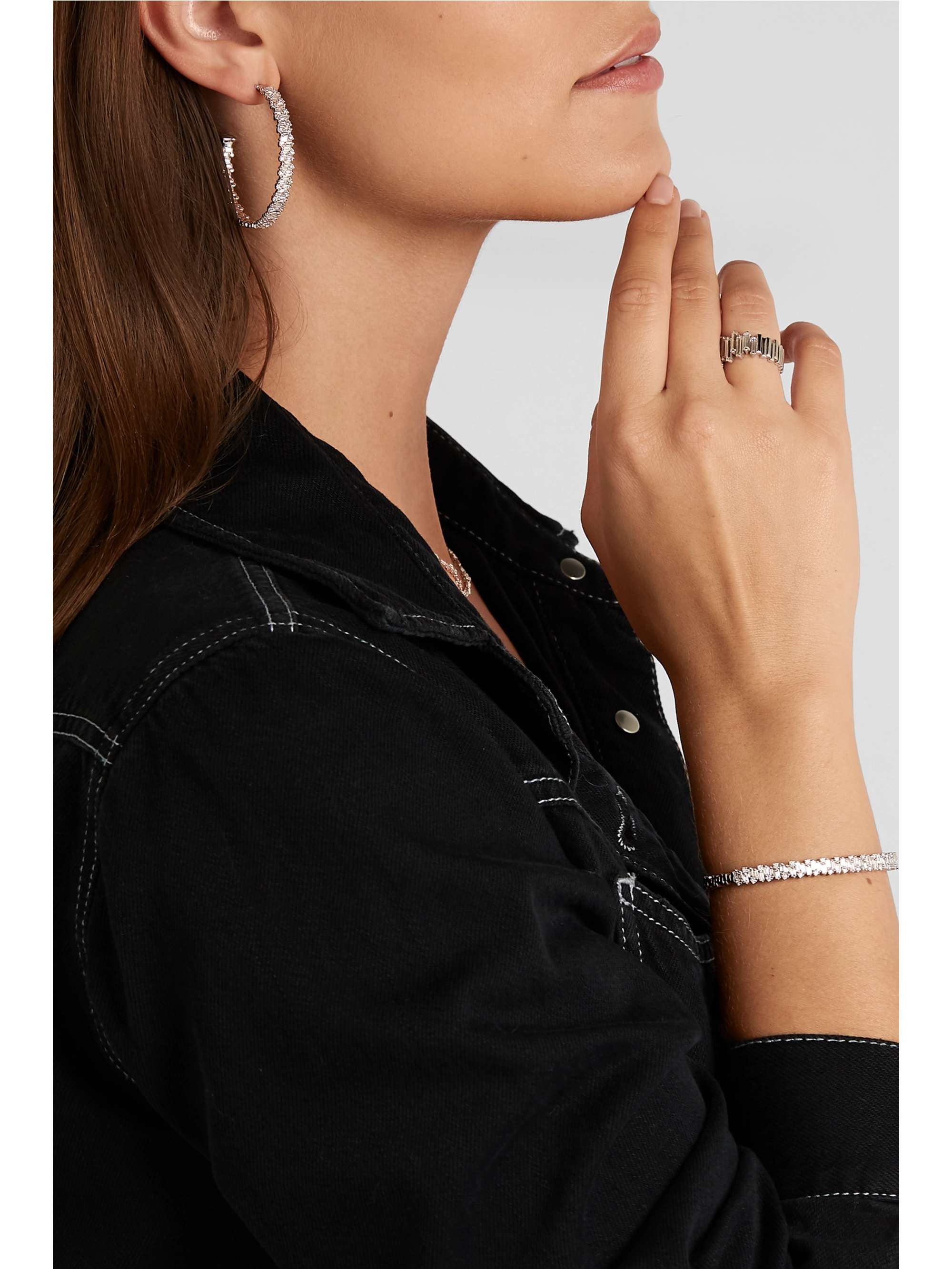 SUZANNE KALAN 18-karat white gold diamond hoop earrings
