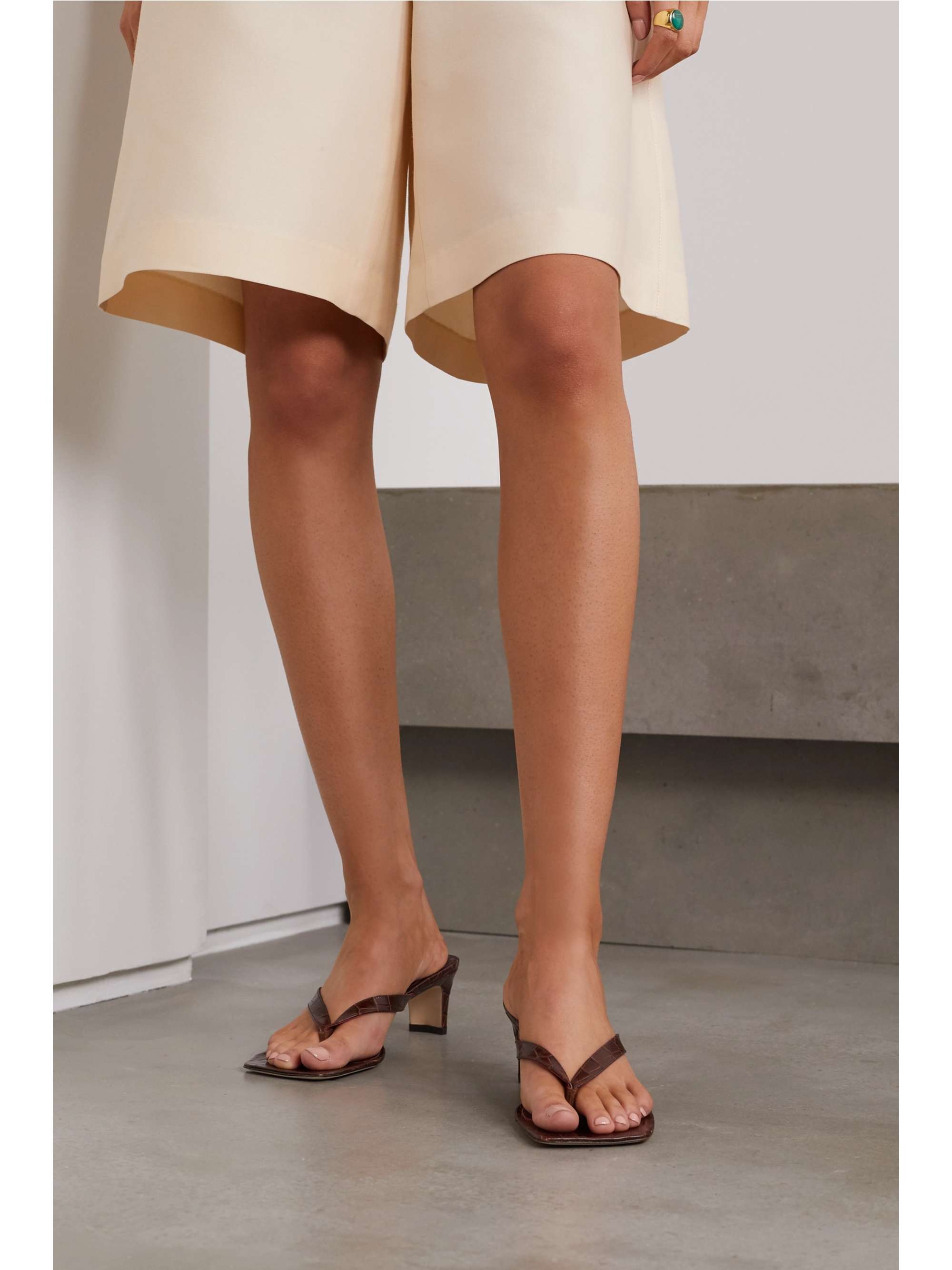 STAUD Audrey croc-effect leather sandals