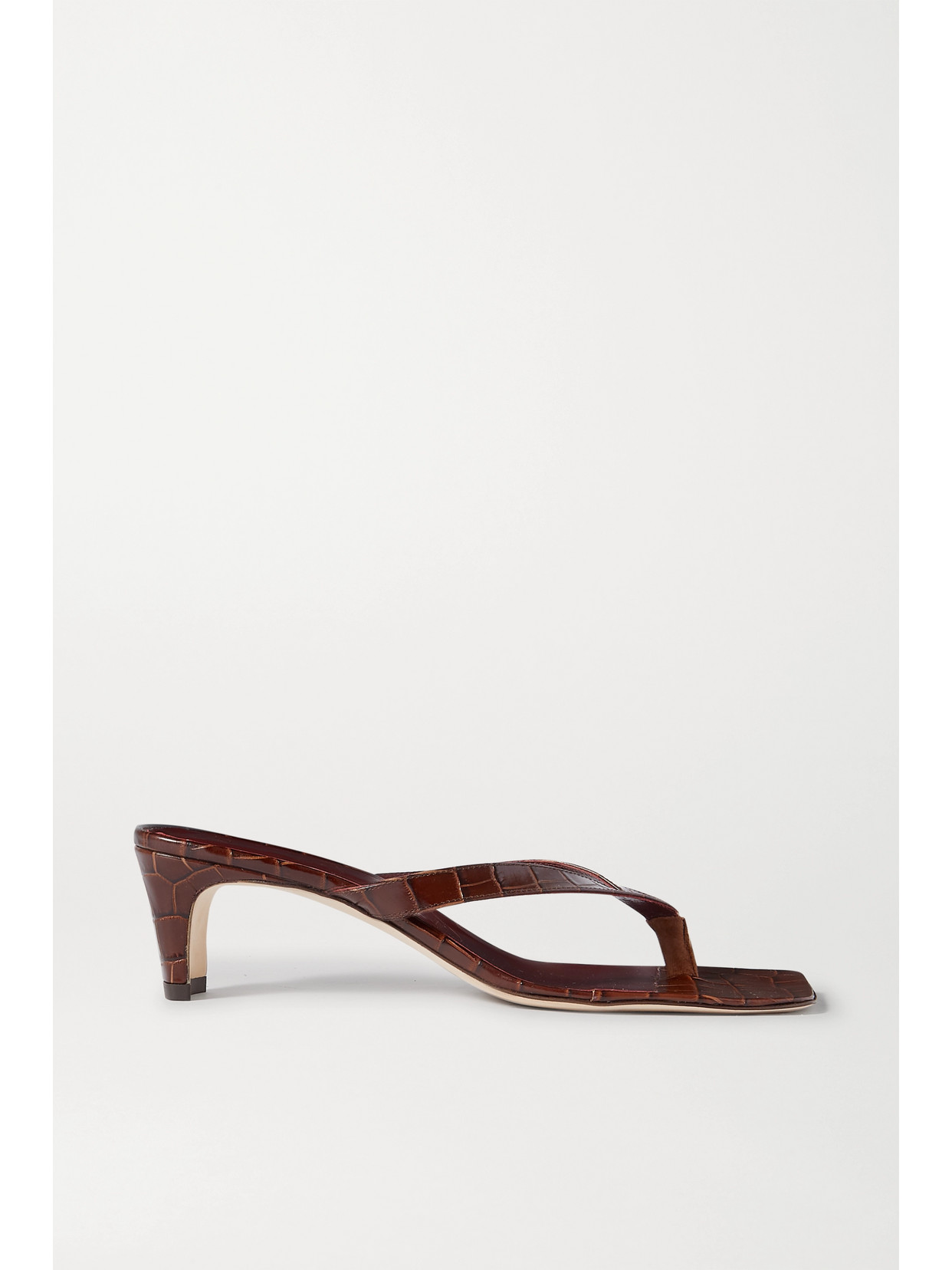 Staud Audrey Croc-effect Leather Sandals In Brown