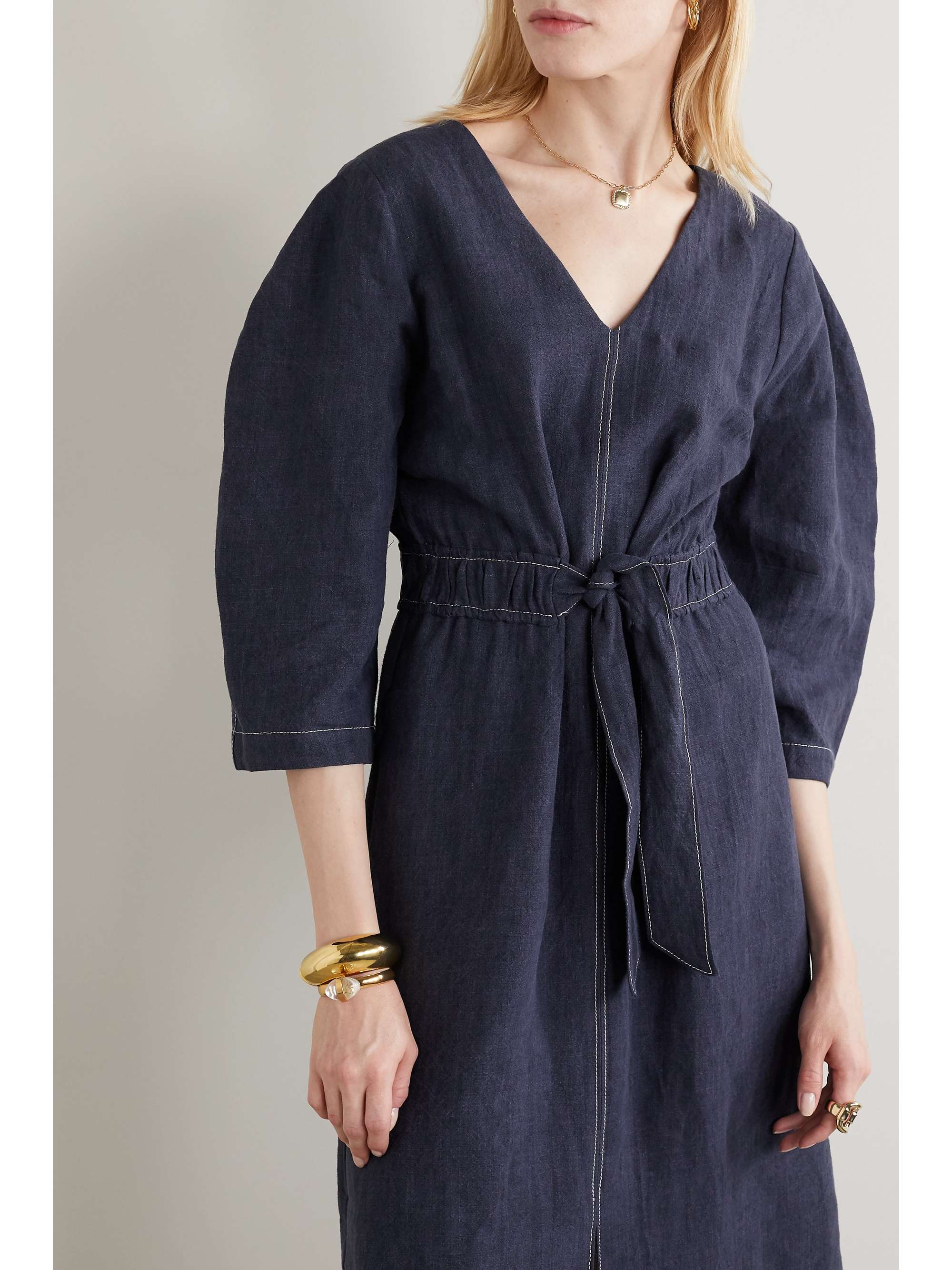 SEA Maxine tie-front linen midi dress