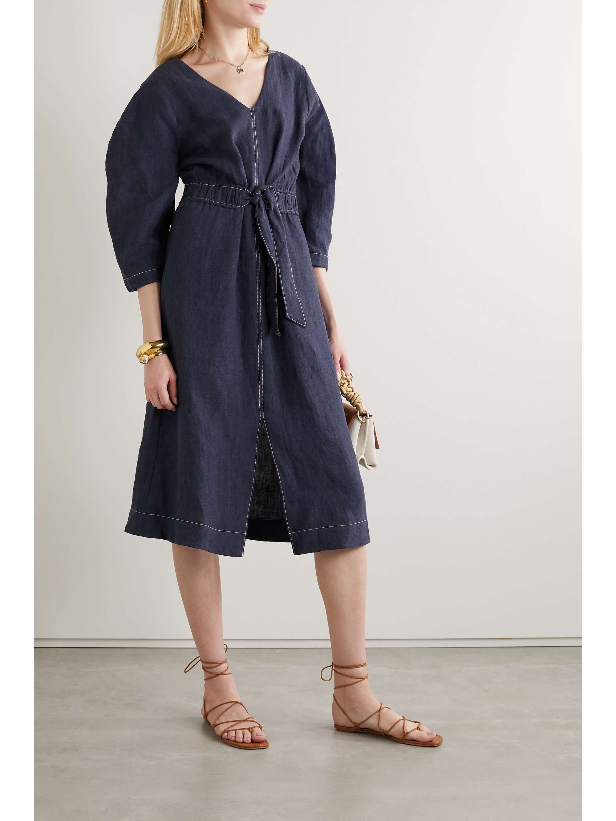 SEA Maxine tie-front linen midi dress