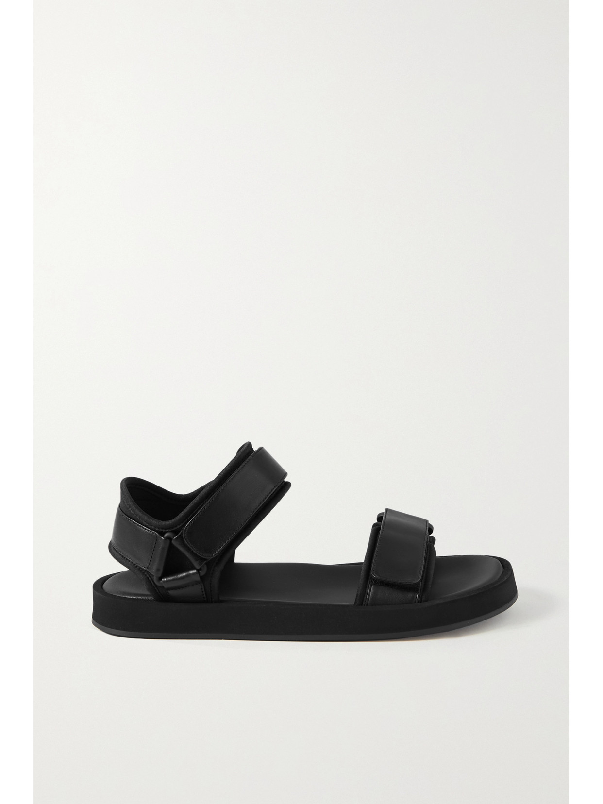 The Row - Hook And Loop Leather And Stretch Sandals - Black