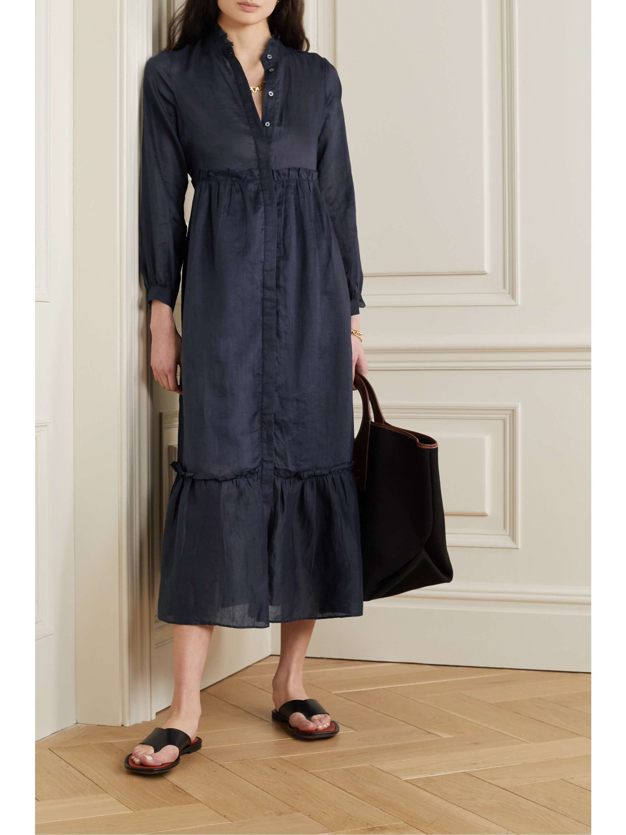 SEA Lucy tiered ramie midi dress