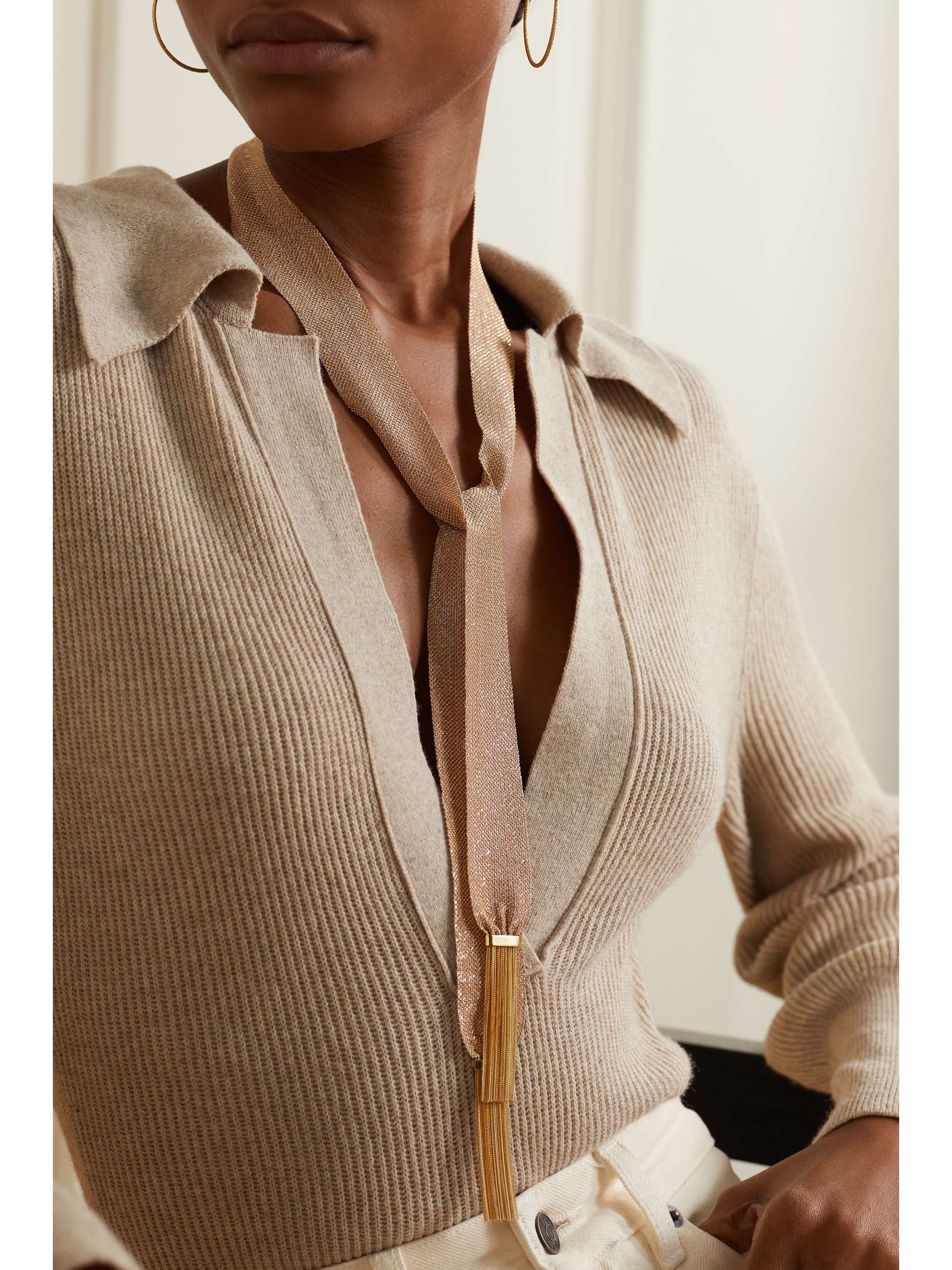 CAROLINA BUCCI Pinched 18-karat gold and silk necklace