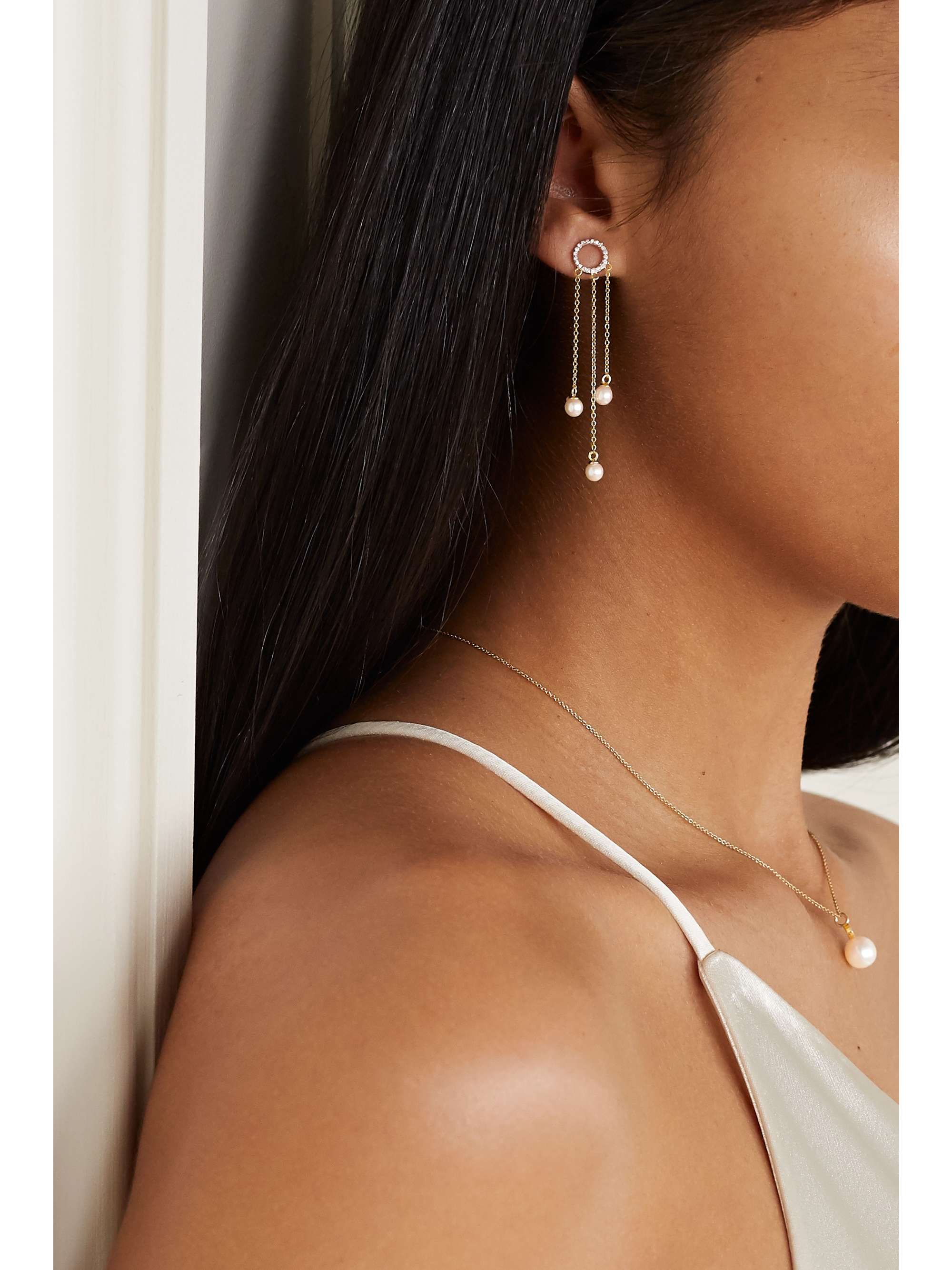 MATEO 14-karat gold, diamond and pearl earrings