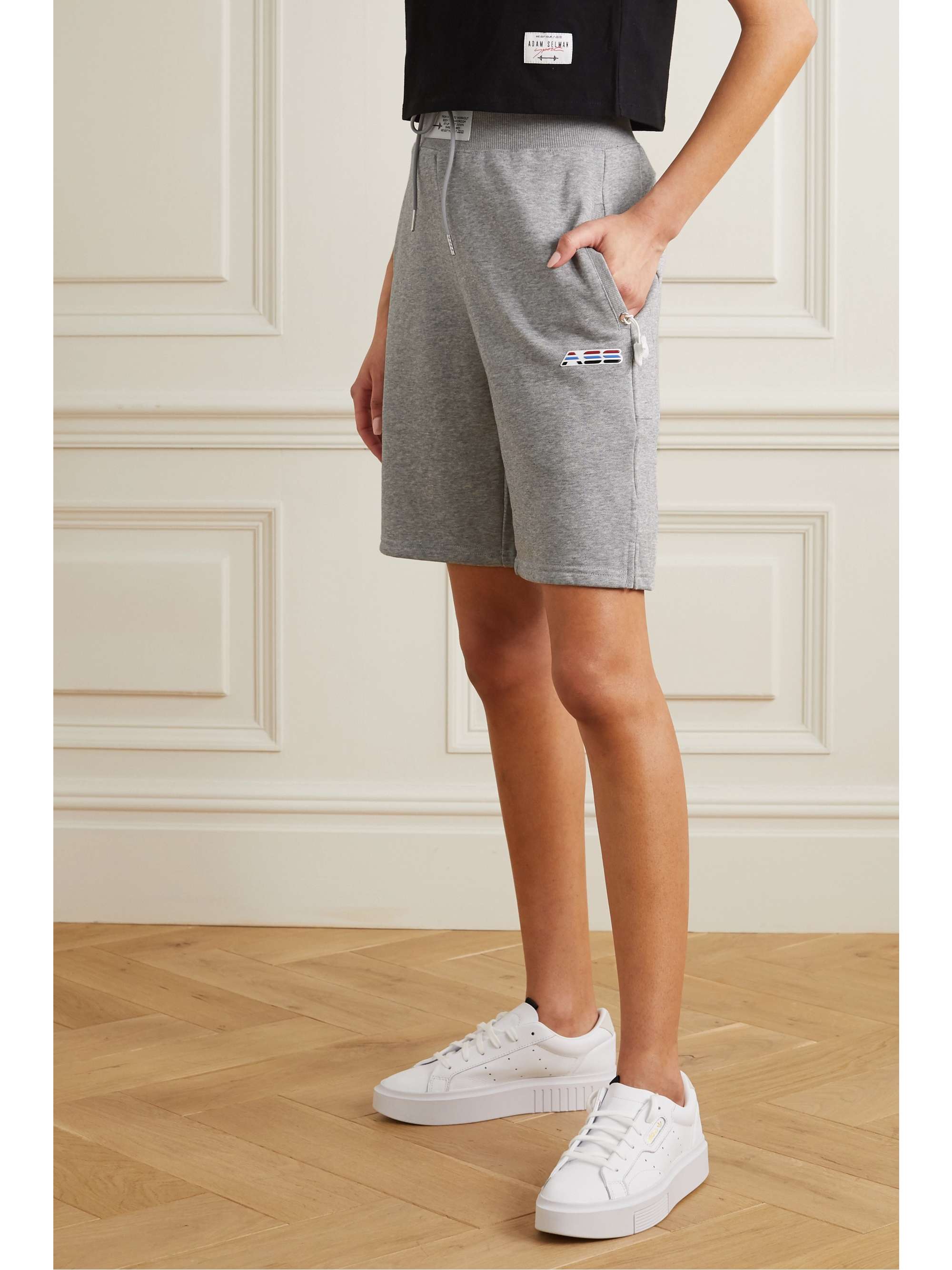 ADAM SELMAN SPORT Mélange cotton-blend jersey shorts