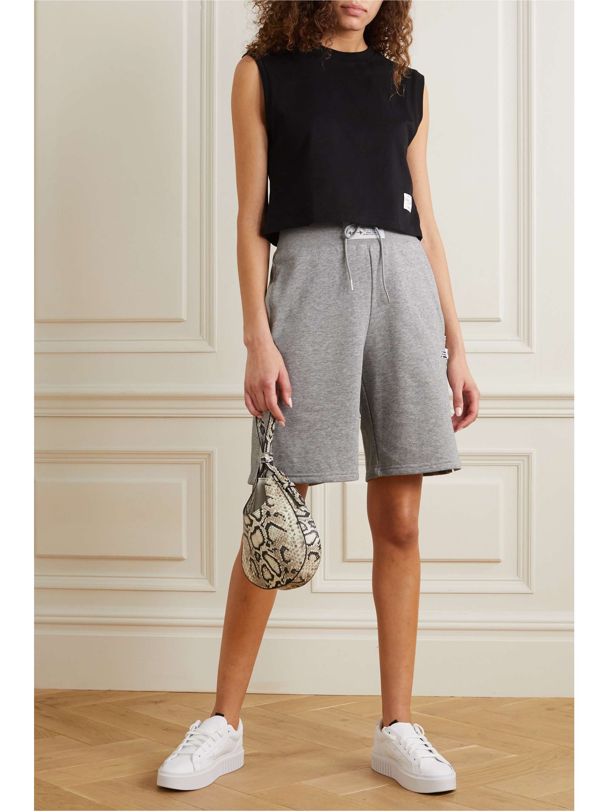 ADAM SELMAN SPORT Mélange cotton-blend jersey shorts