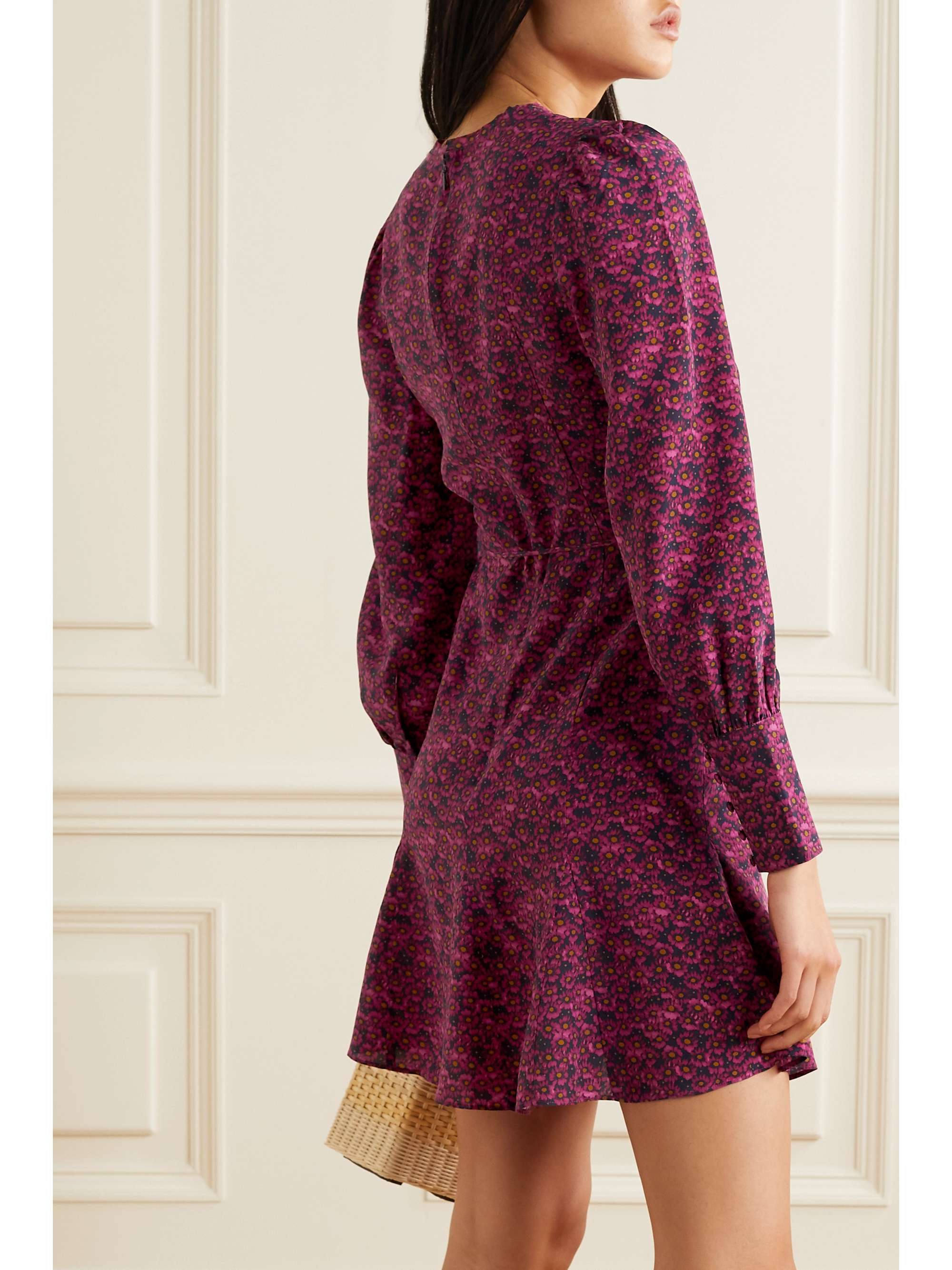 REBECCA VALLANCE Rosette belted floral-print silk crepe de chine mini dress
