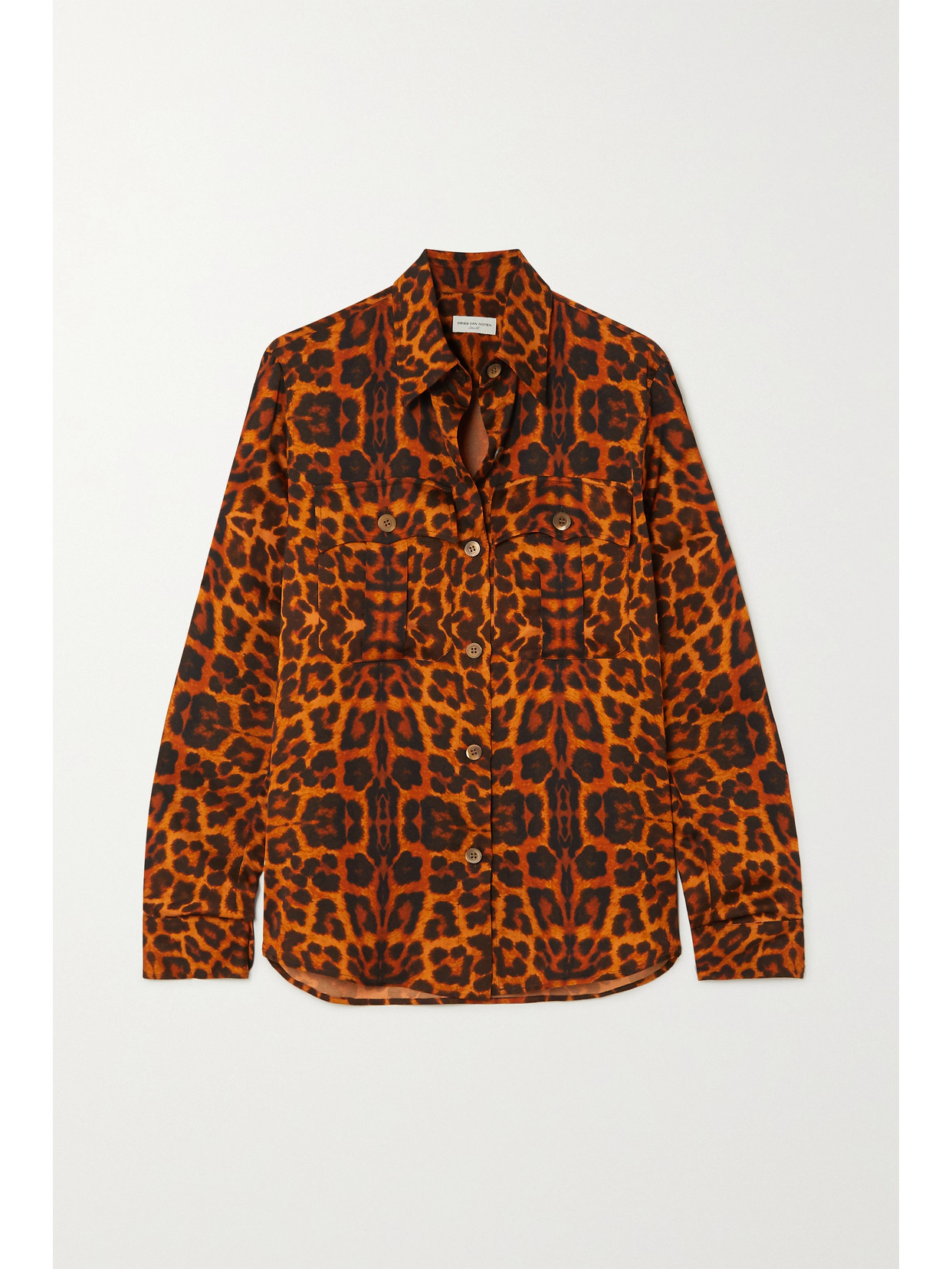 Dries Van Noten Leopard-print Satin Blouse In Orange