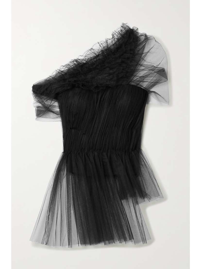 Jason Wu Collection One-shoulder Ruffled Gathered Tulle Peplum Top