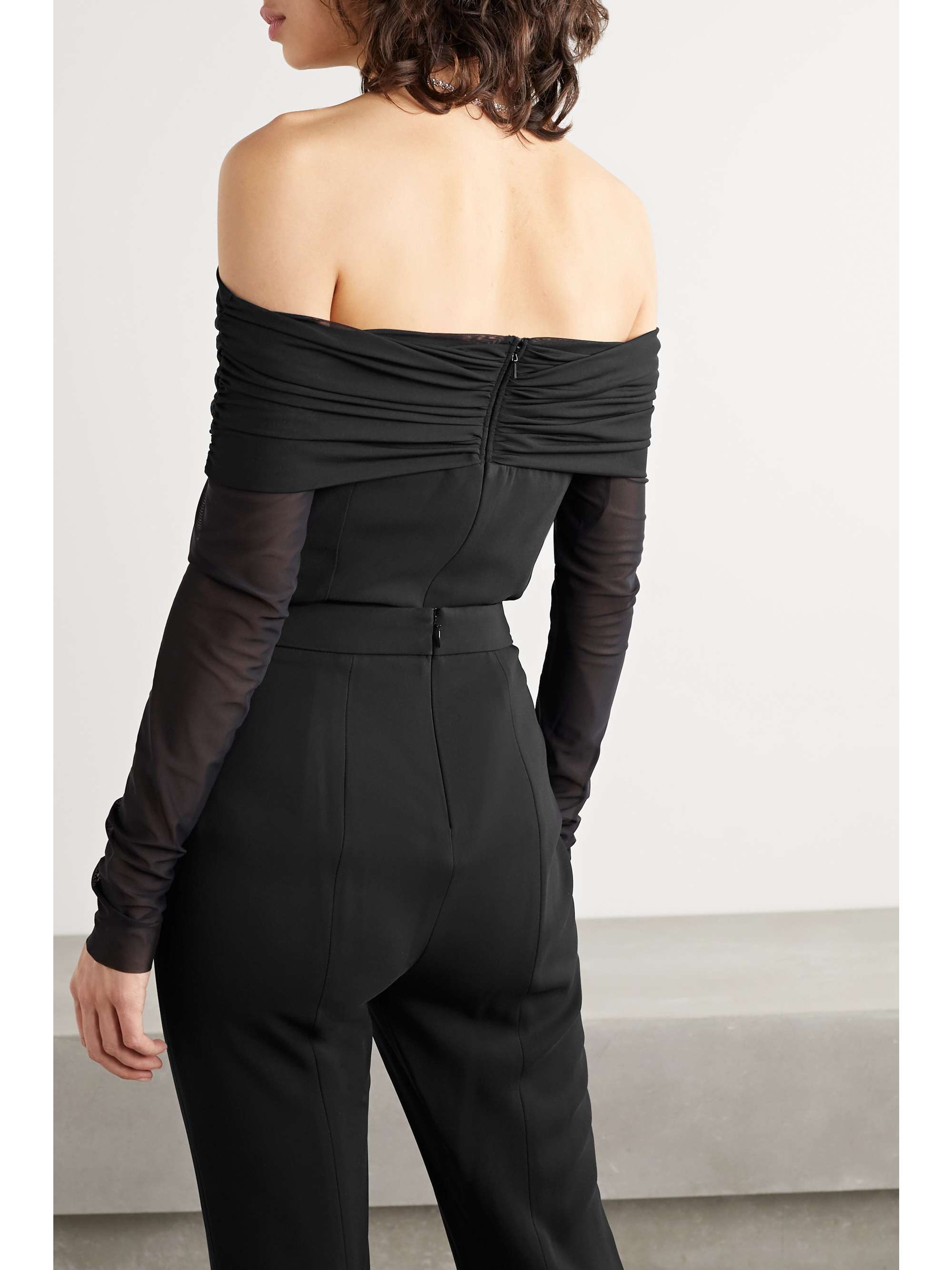 CUSHNIE ET OCHS Off-the-shoulder ruched tulle and cady top