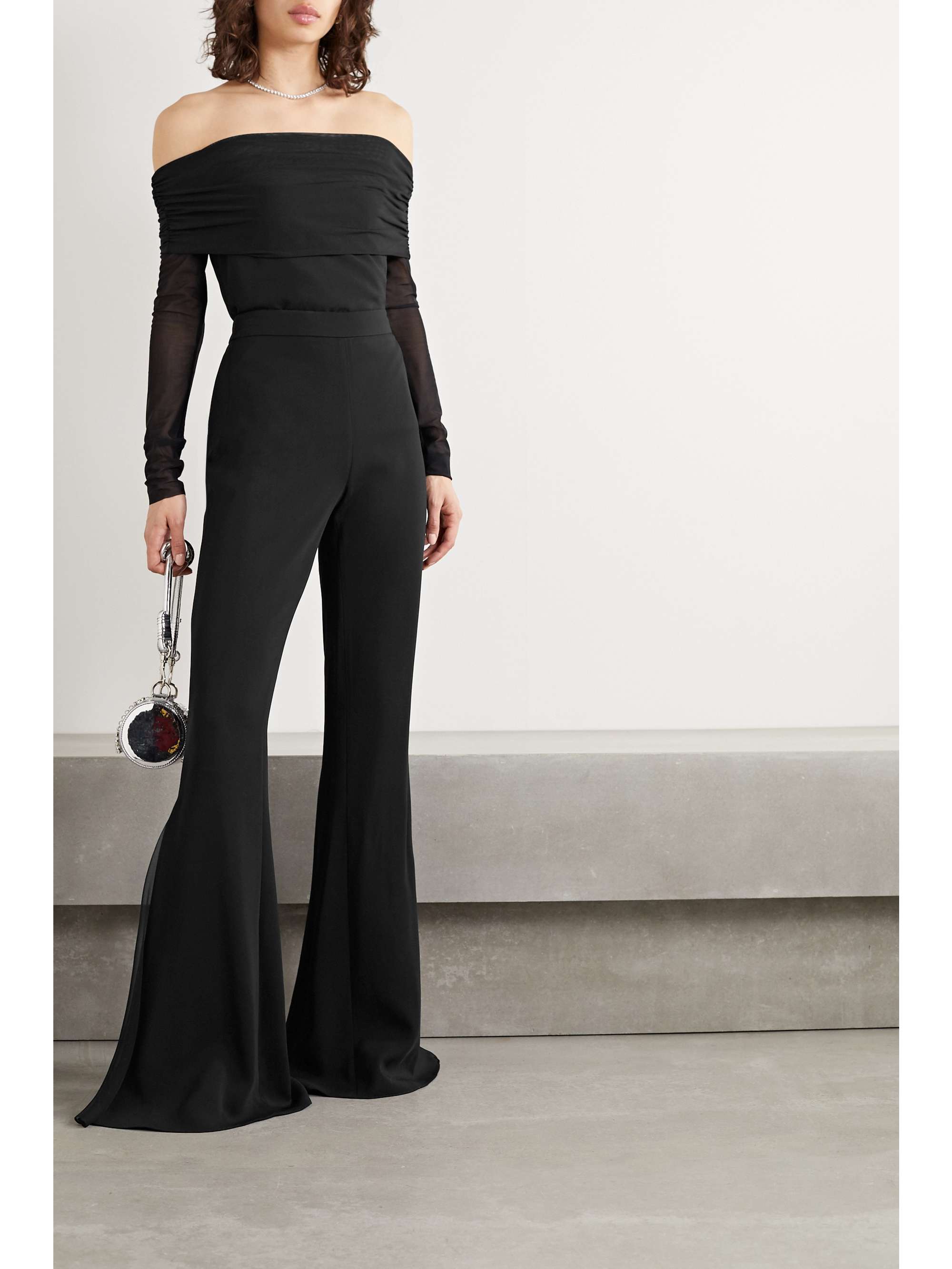 CUSHNIE ET OCHS Off-the-shoulder ruched tulle and cady top