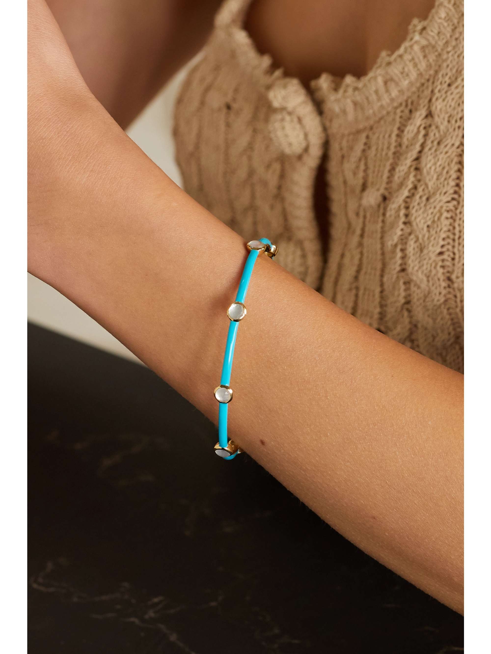 IPPOLITA Lollipop Carnevale 18-karat green gold, ceramic, mother-of-pearl and quartz doublet bangle