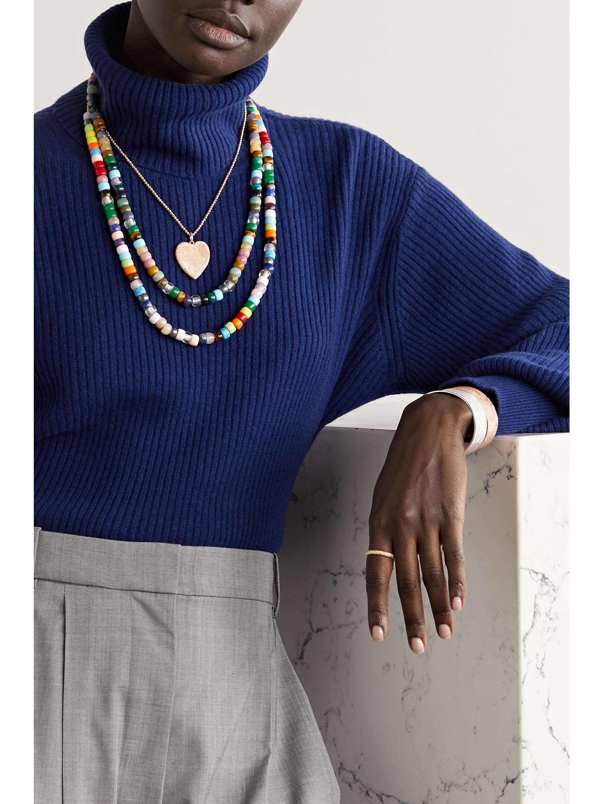CAROLINA BUCCI FORTE Beads Rainbow Set aus einer Kette aus Lurex® mit mehreren Steinen und Details aus 18 Karat Gold
