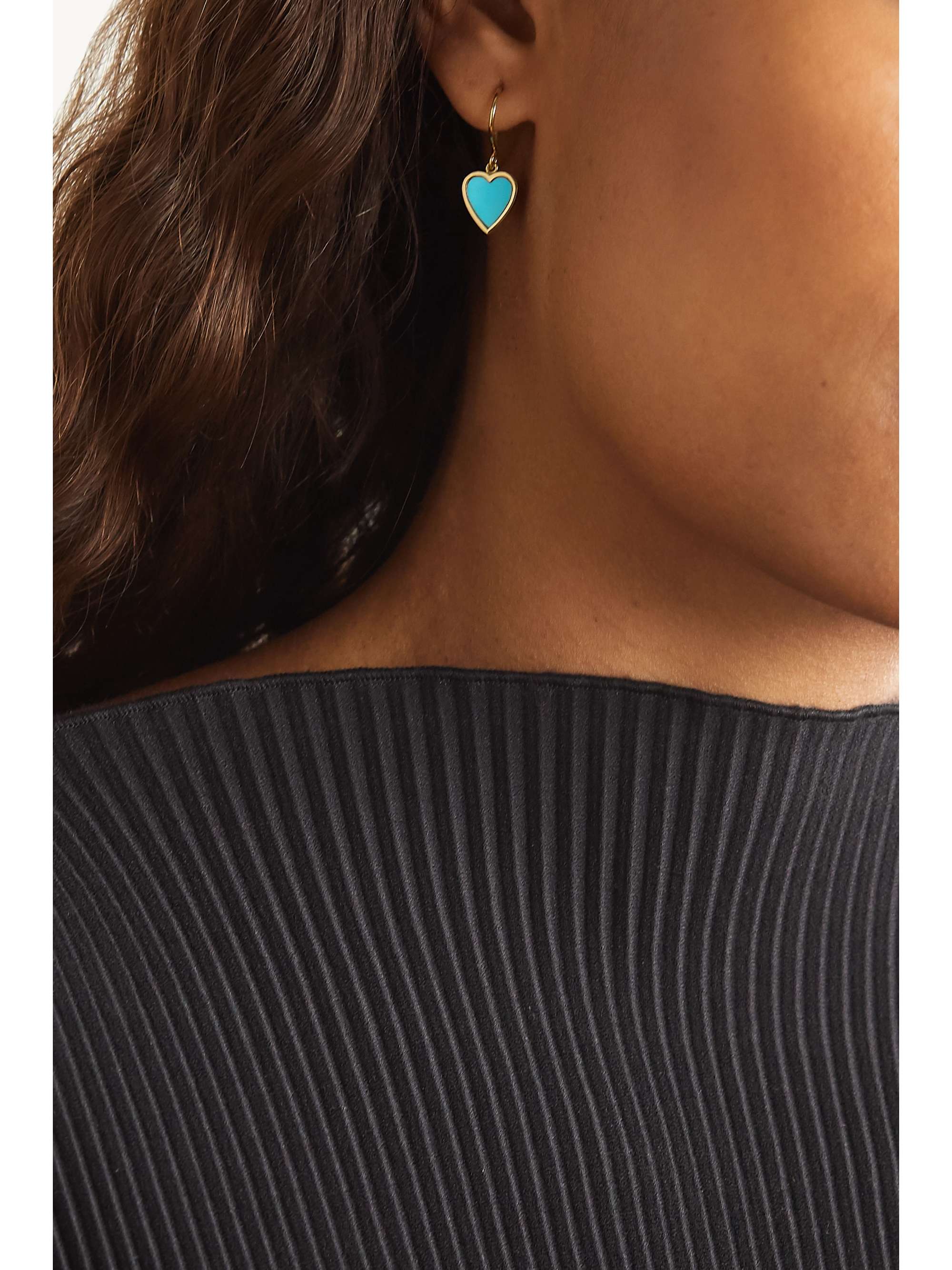 JENNIFER MEYER Mini Heart 18-karat gold turquoise earrings