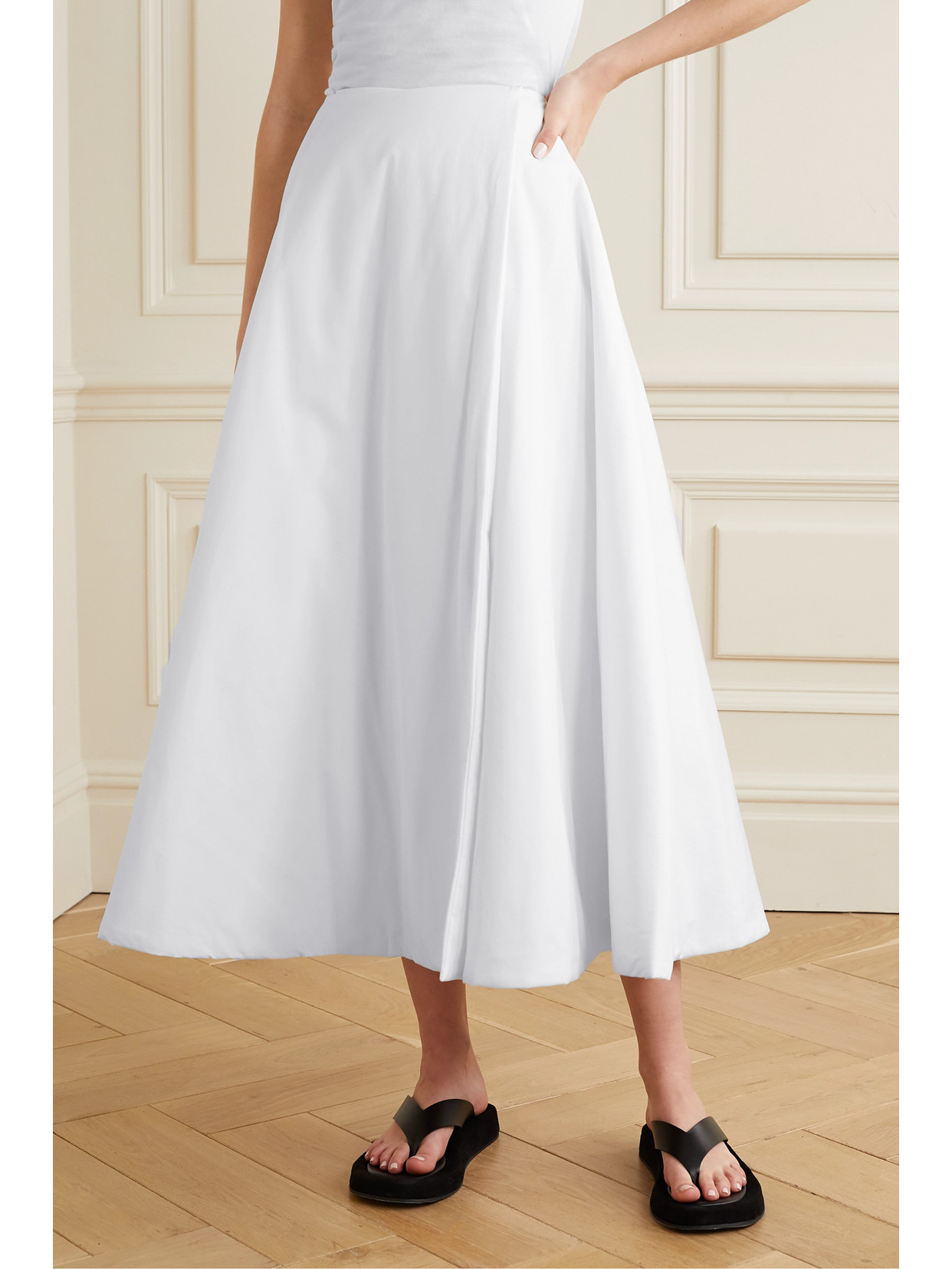 Shop The Row Jaco Padded Cotton Wrap Midi Skirt In White