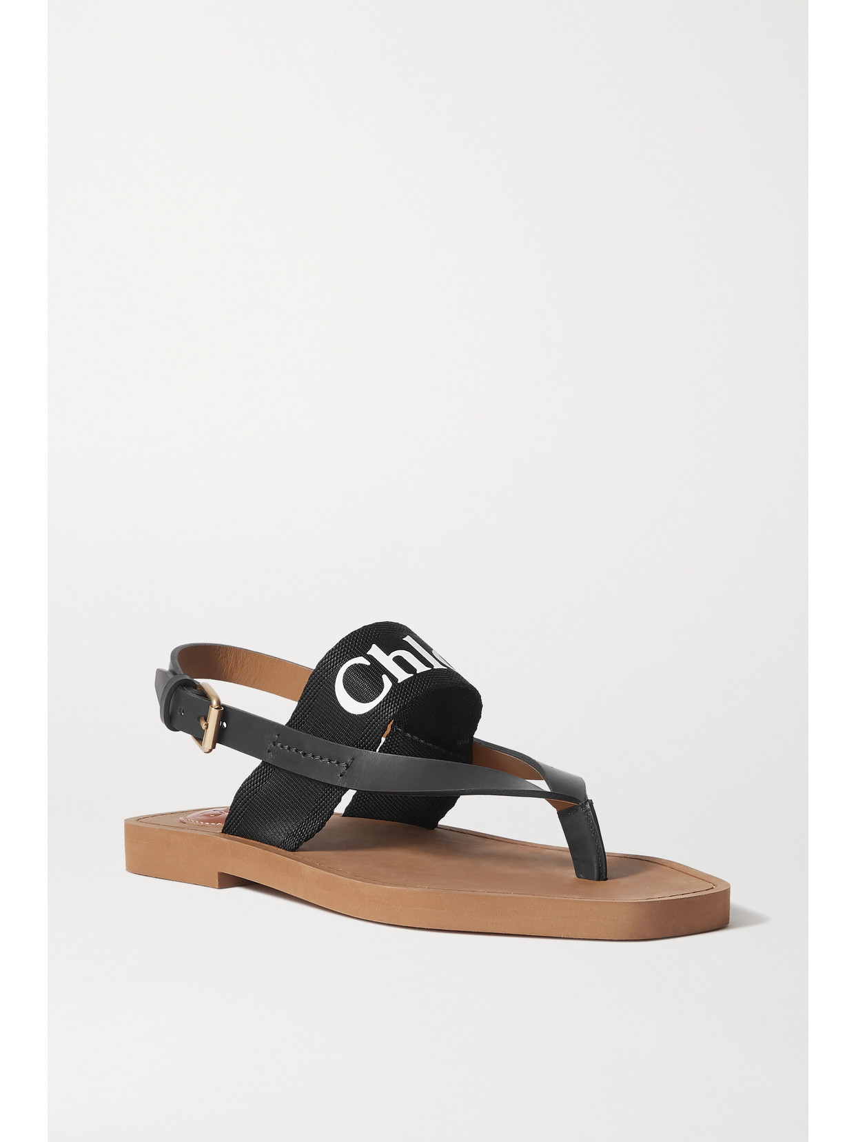 CHLOÉ LOGO-PRINT CANVAS AND LEATHER SANDALS