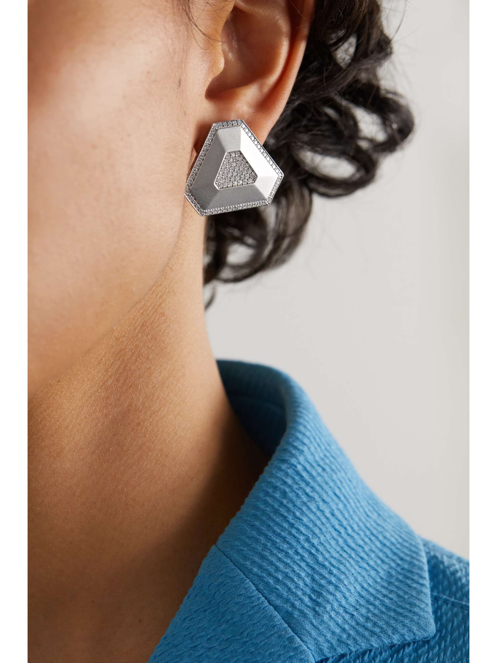 OFIRA Shield 18-karat white gold diamond earrings
