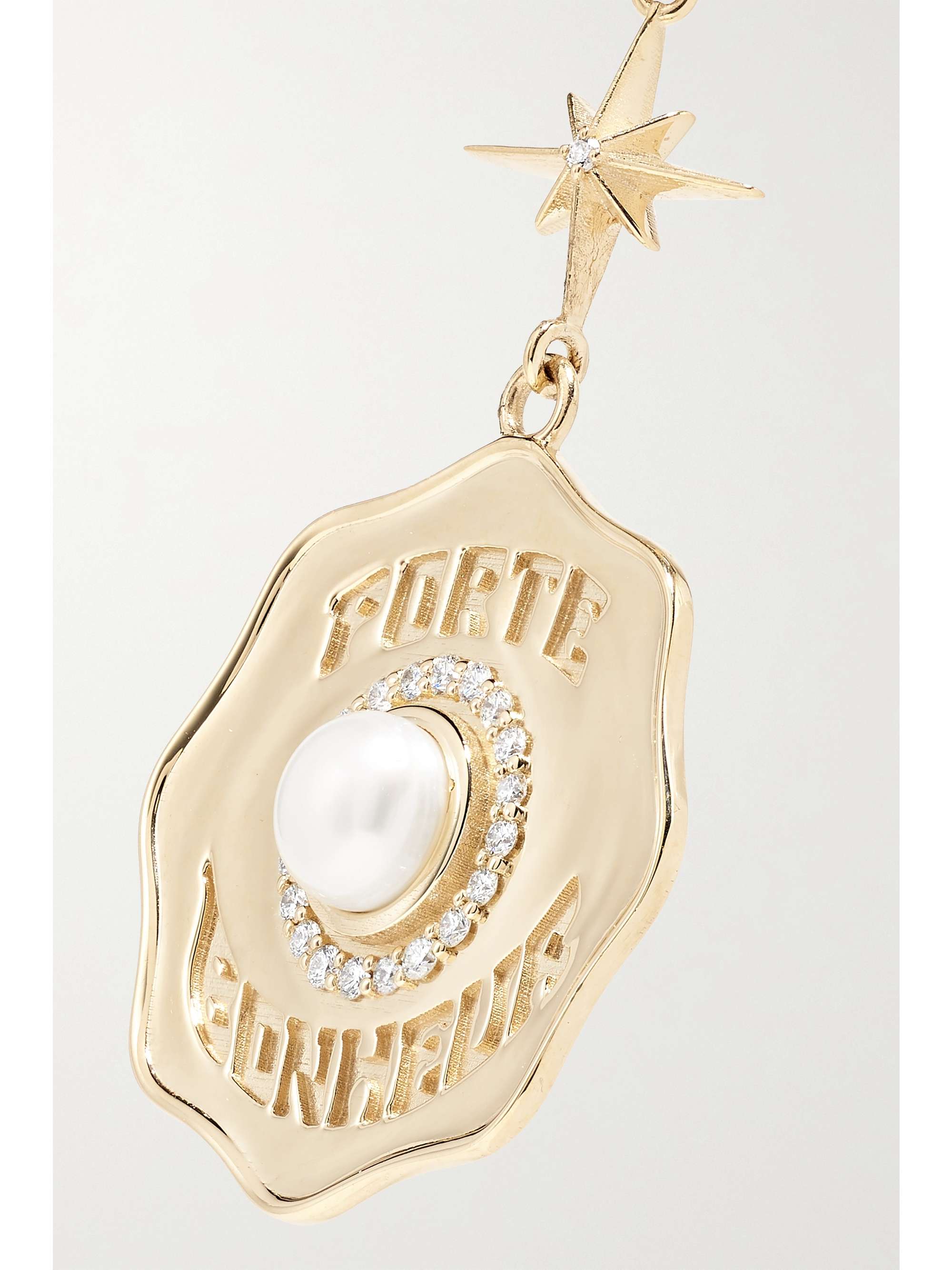 MARLO LAZ Porte Bonheur Coin 14-karat gold, diamond and pearl earrings