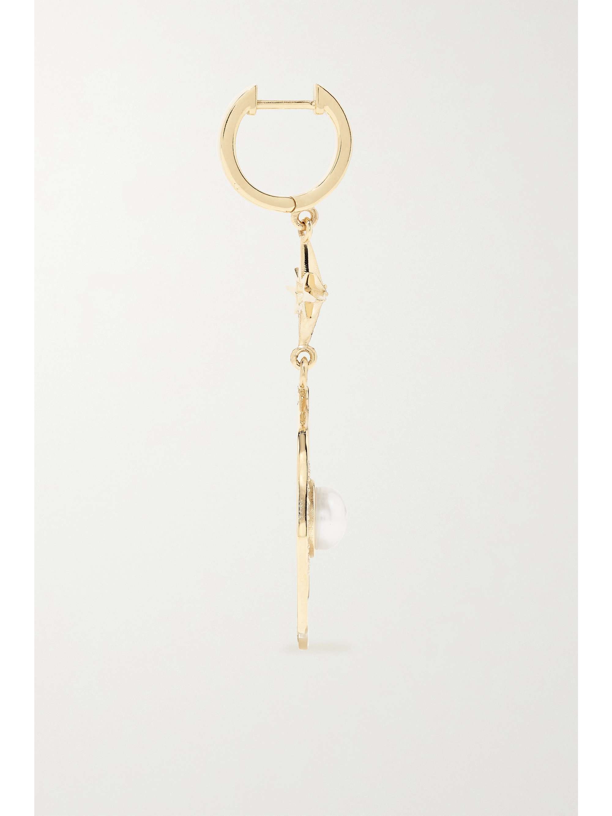 MARLO LAZ Porte Bonheur Coin 14-karat gold, diamond and pearl earrings