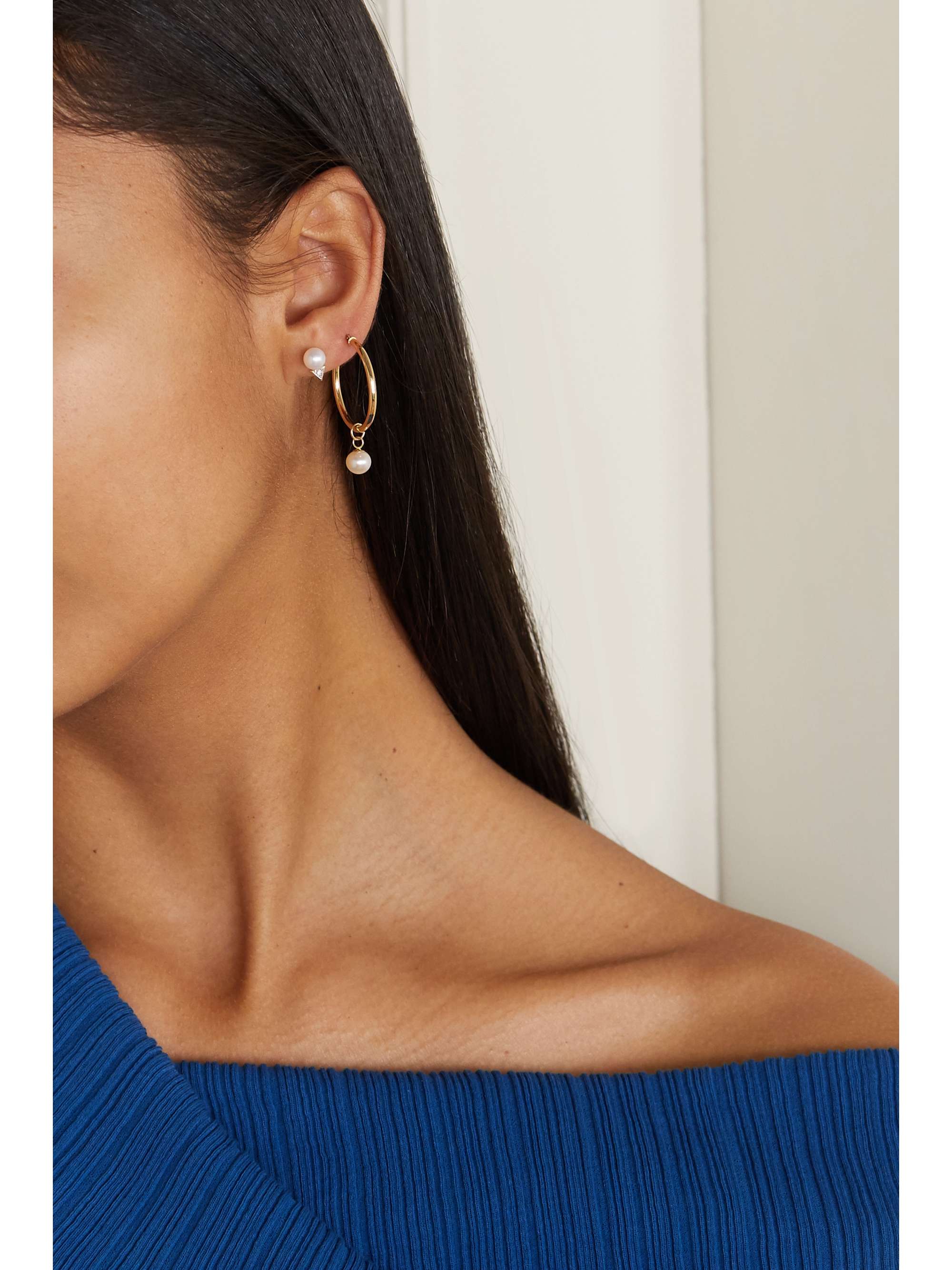 MATEO 14-karat gold pearl and diamond earrings