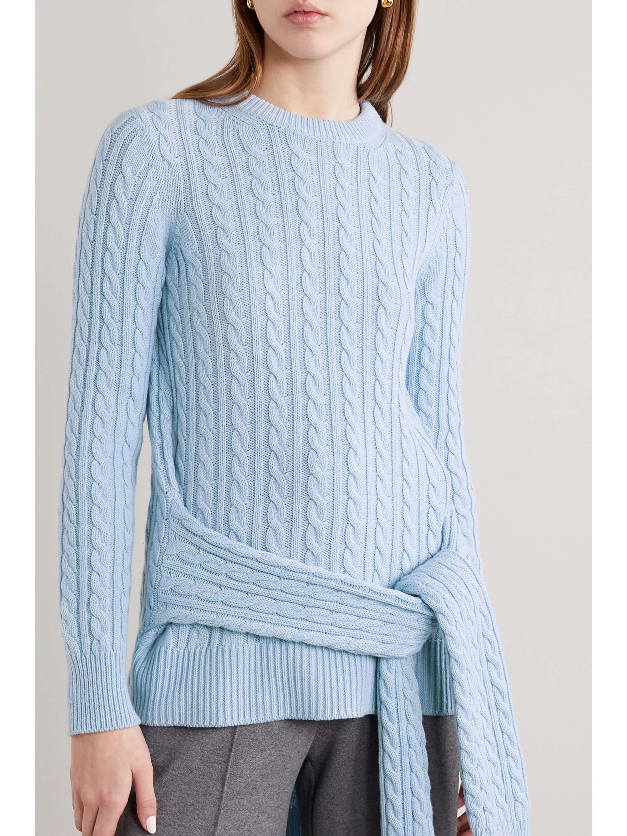 MICHAEL KORS COLLECTION Tie-detailed asymmetric cable-knit cashmere sweater