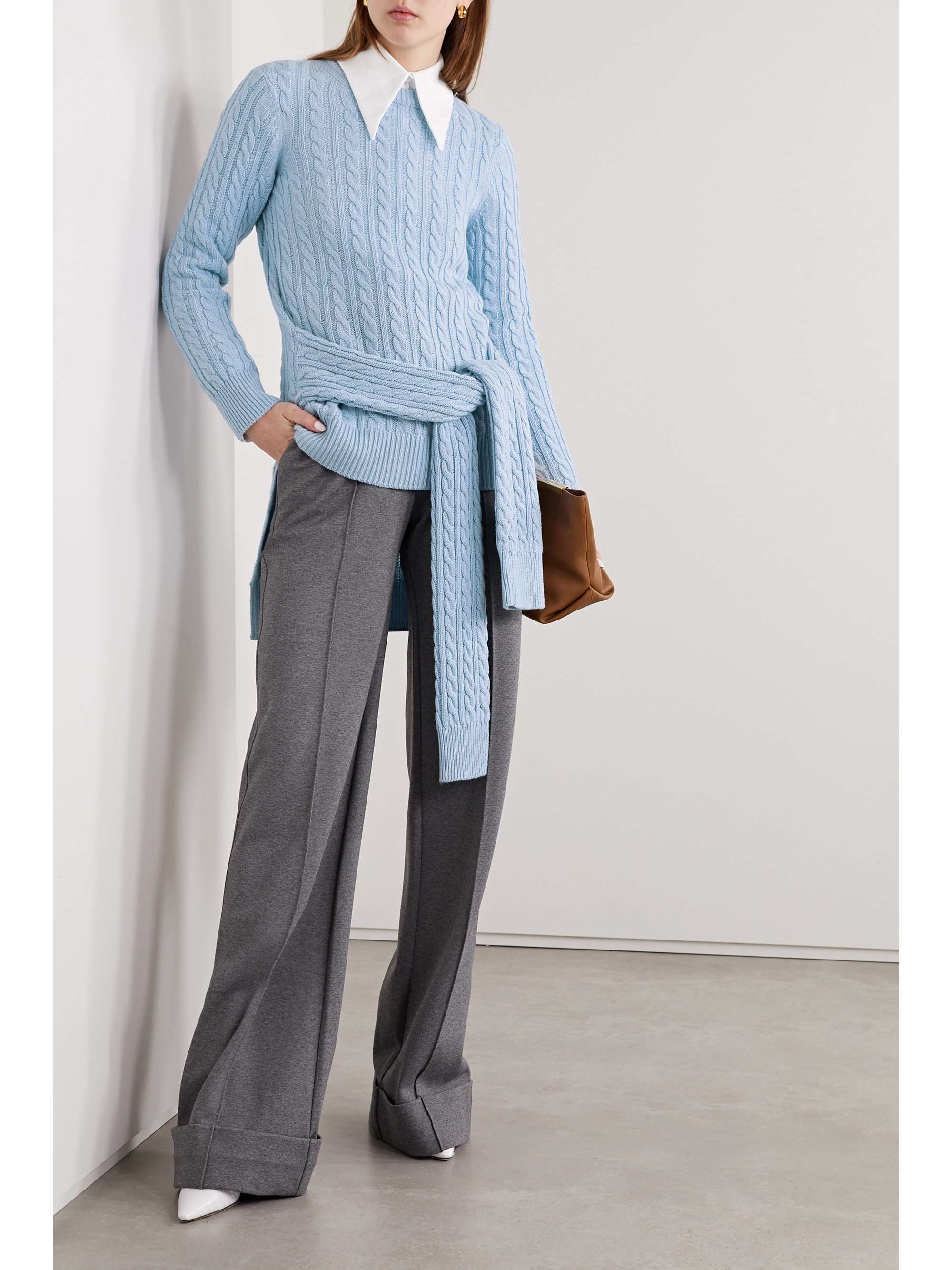MICHAEL KORS COLLECTION Tie-detailed asymmetric cable-knit cashmere sweater