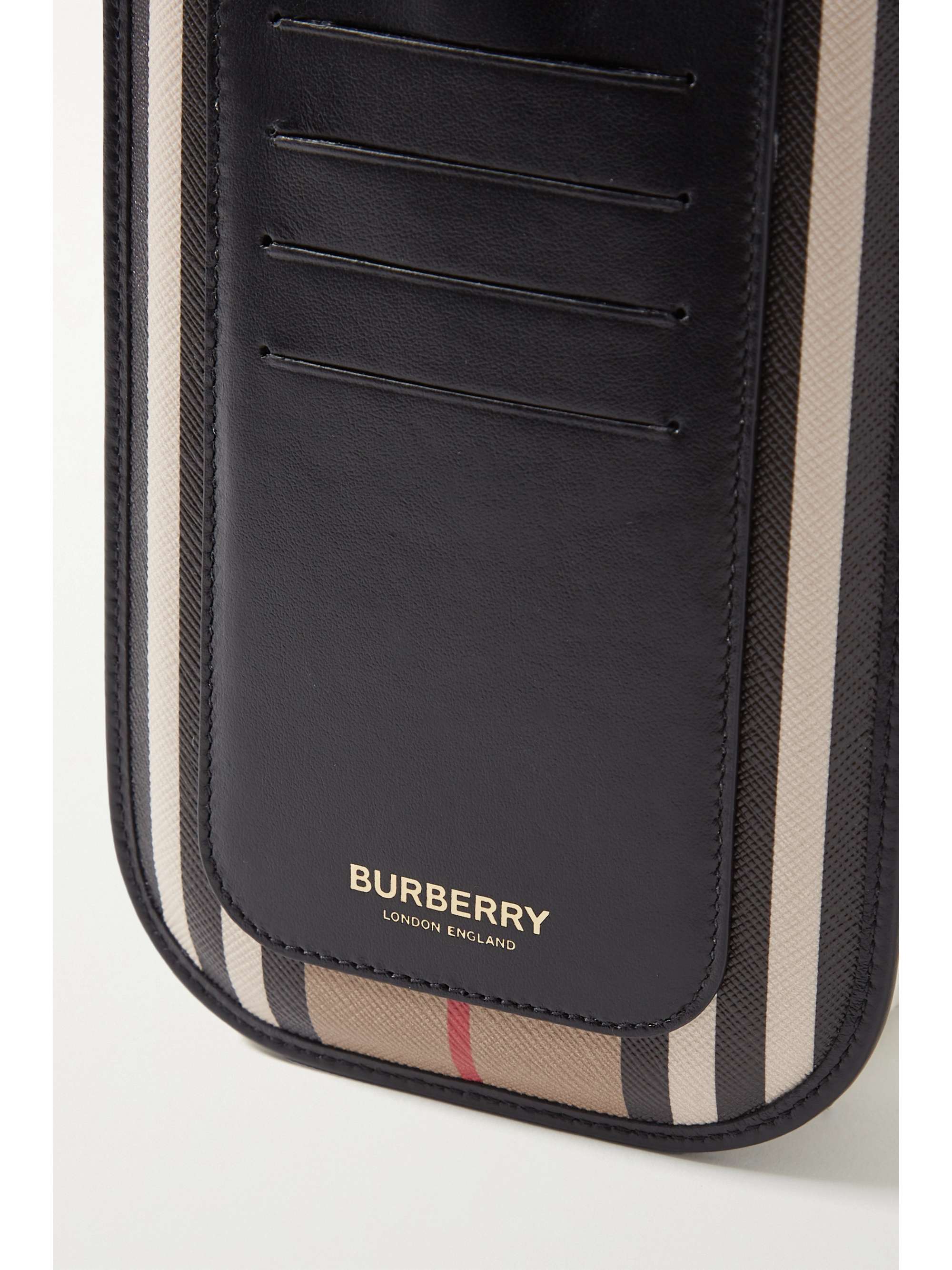 BURBERRY Striped leather-trimmed coated-canvas shoulder bag