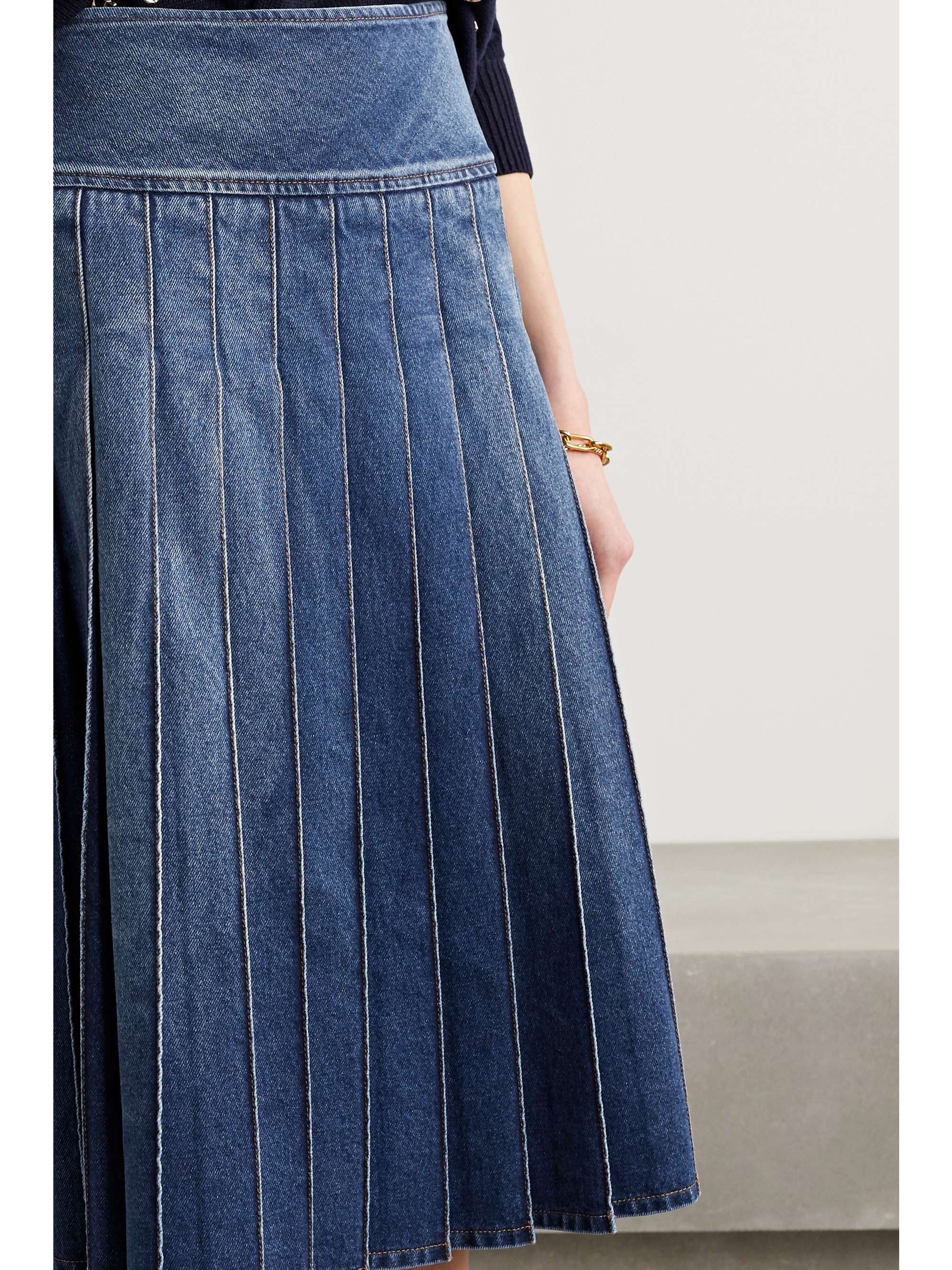 MICHAEL KORS COLLECTION Pleated denim midi skirt
