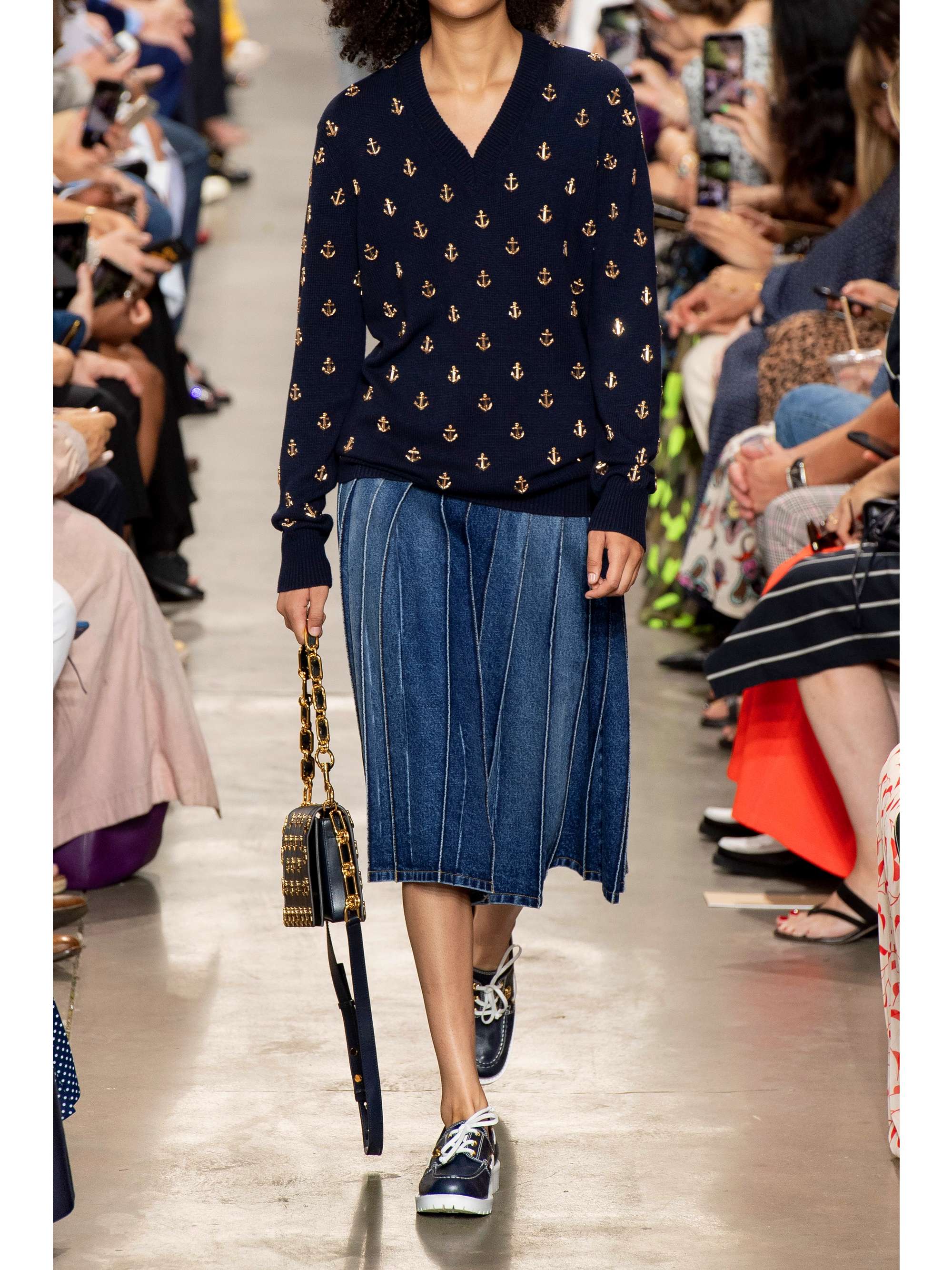 MICHAEL KORS COLLECTION Pleated denim midi skirt
