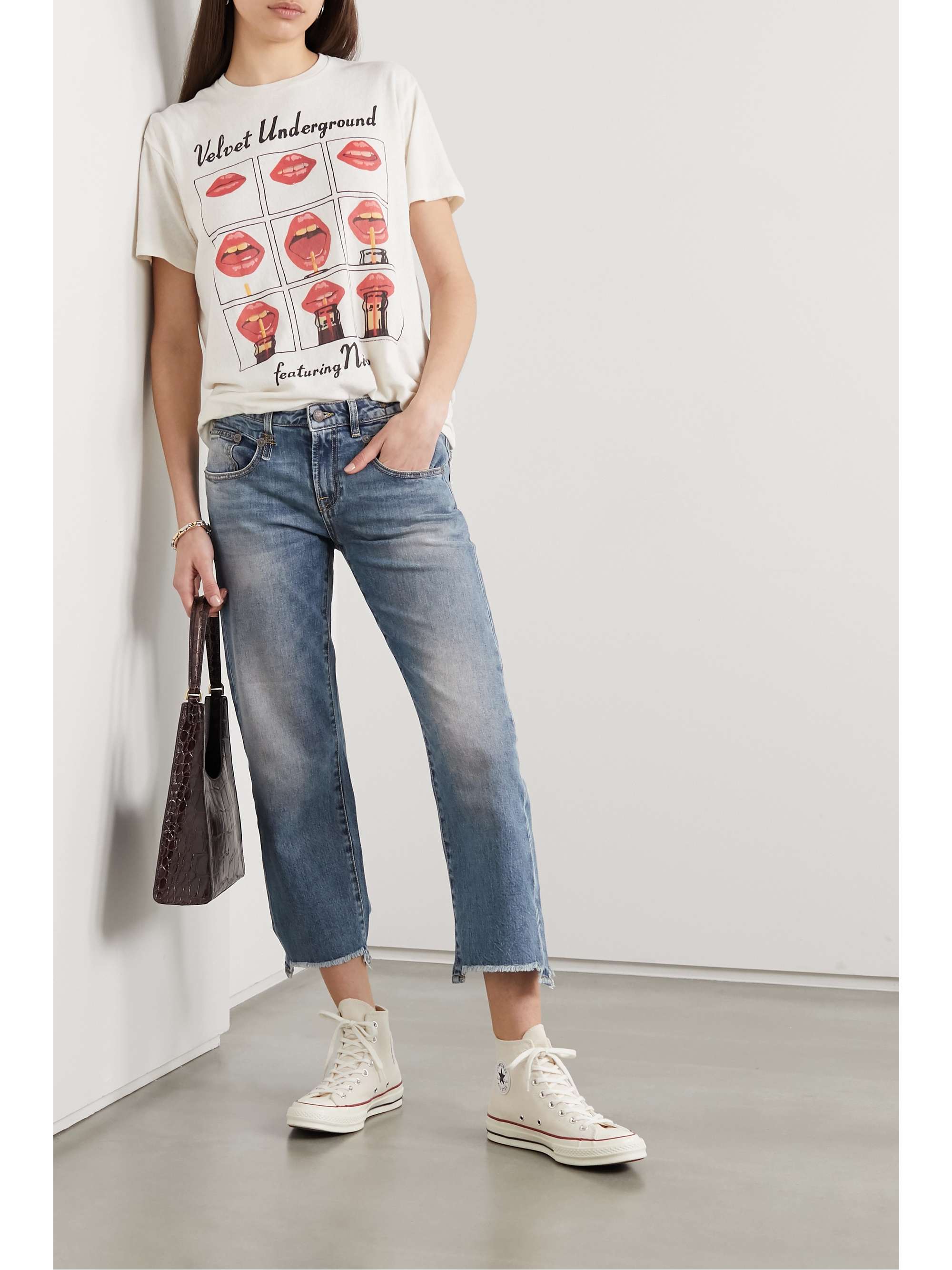 Mid denim Boy Straight cropped frayed 