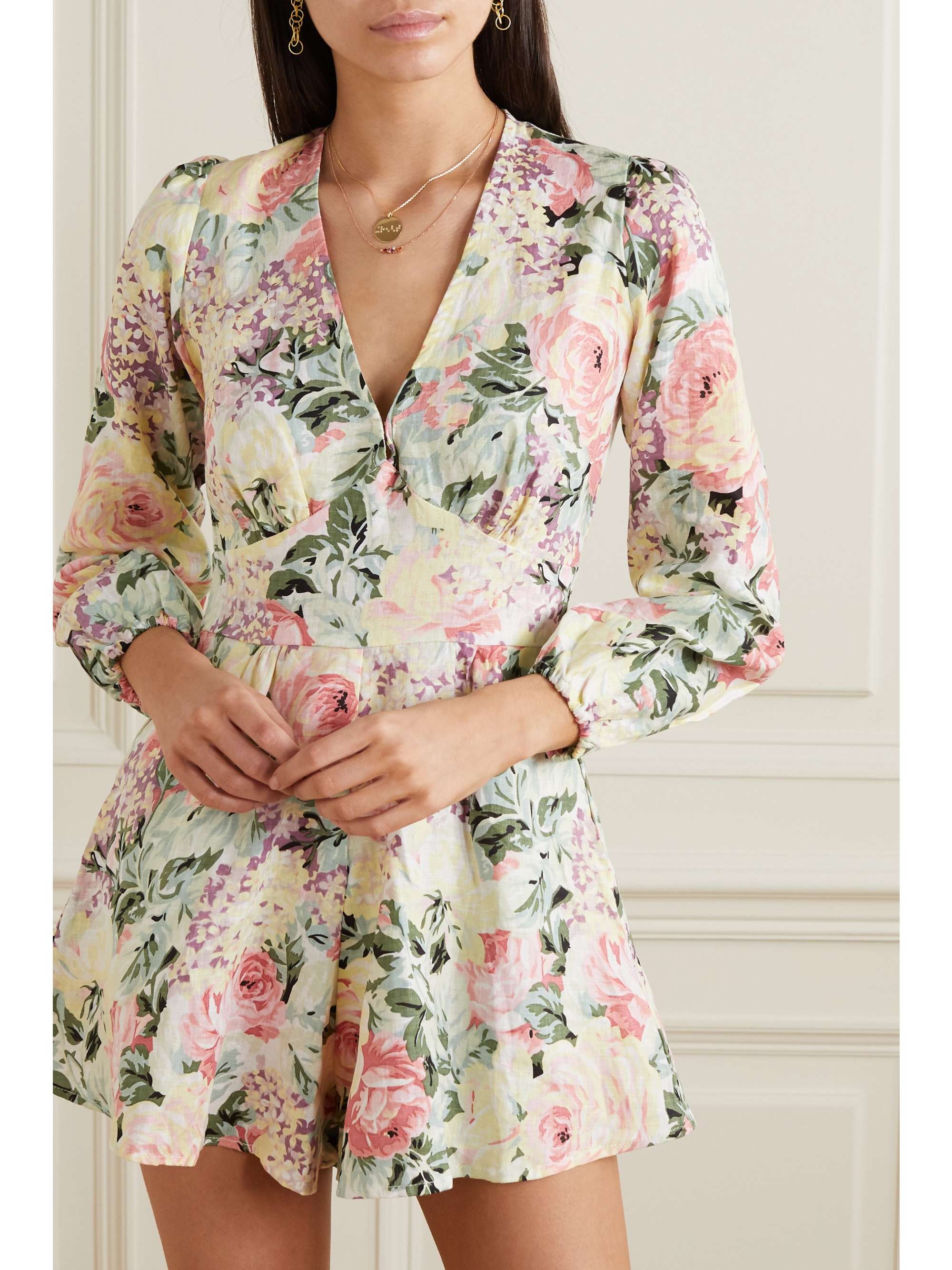 FAITHFULL Maribelle floral-print linen playsuit