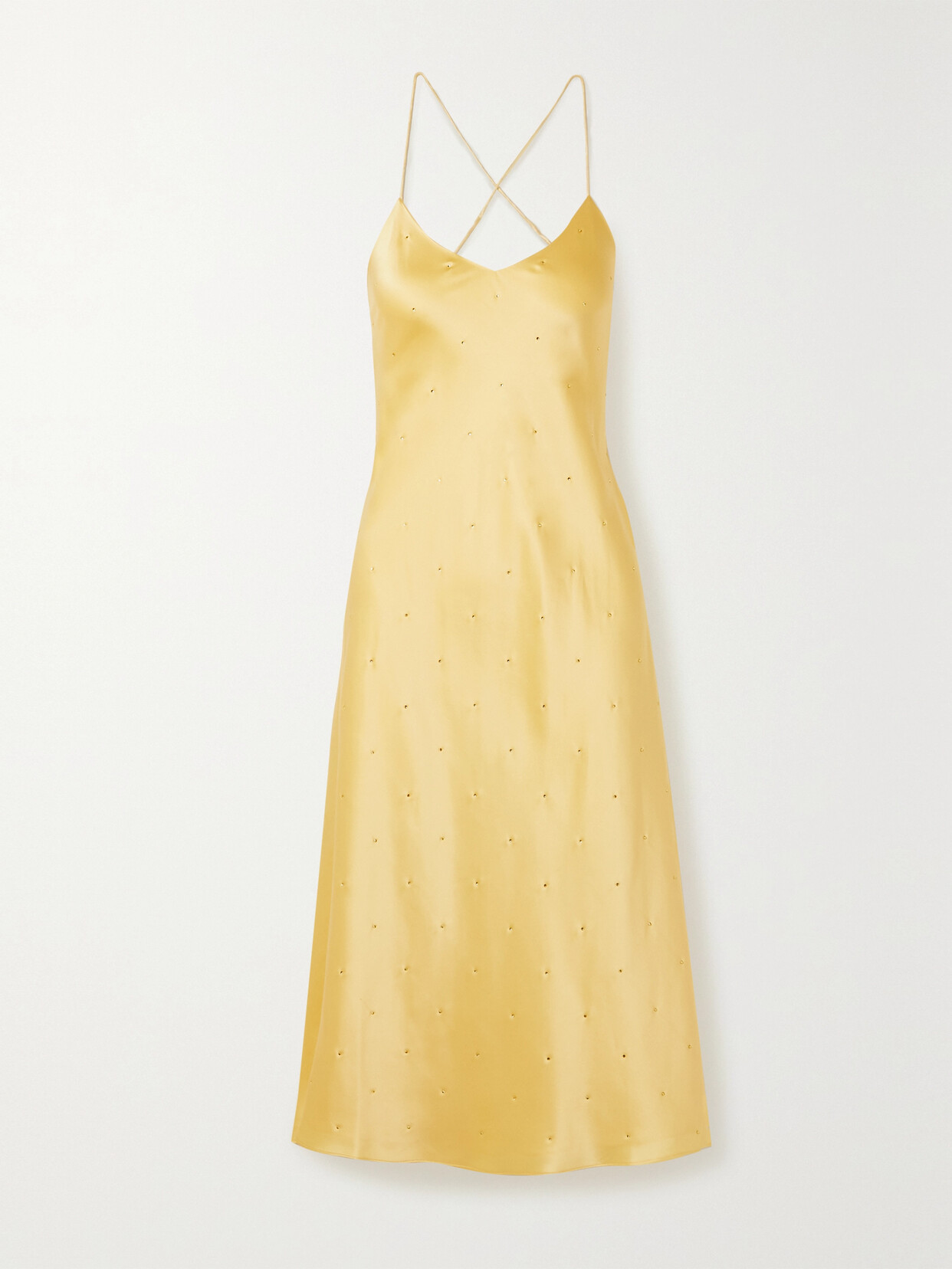 Michelle Mason Open-back Crystal-embellished Silk-satin Midi Dress In Yellow