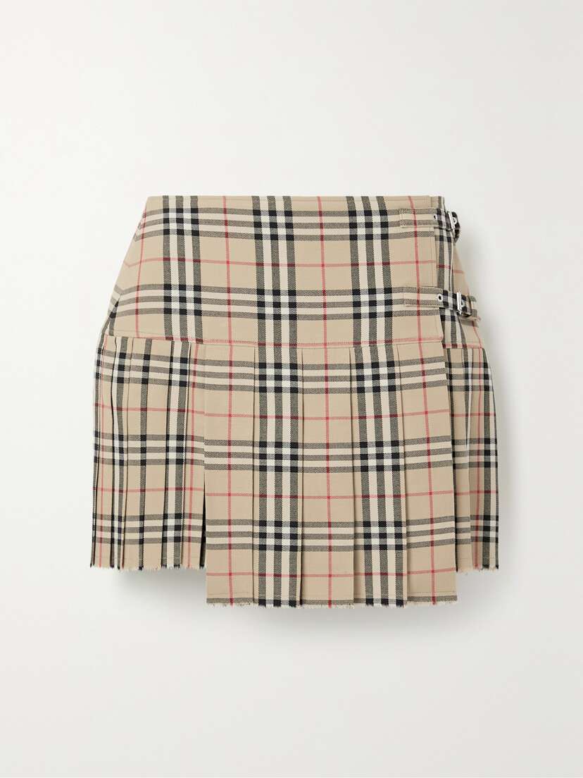Burberry Pleated Checked Wool Mini Skirt - UK 16