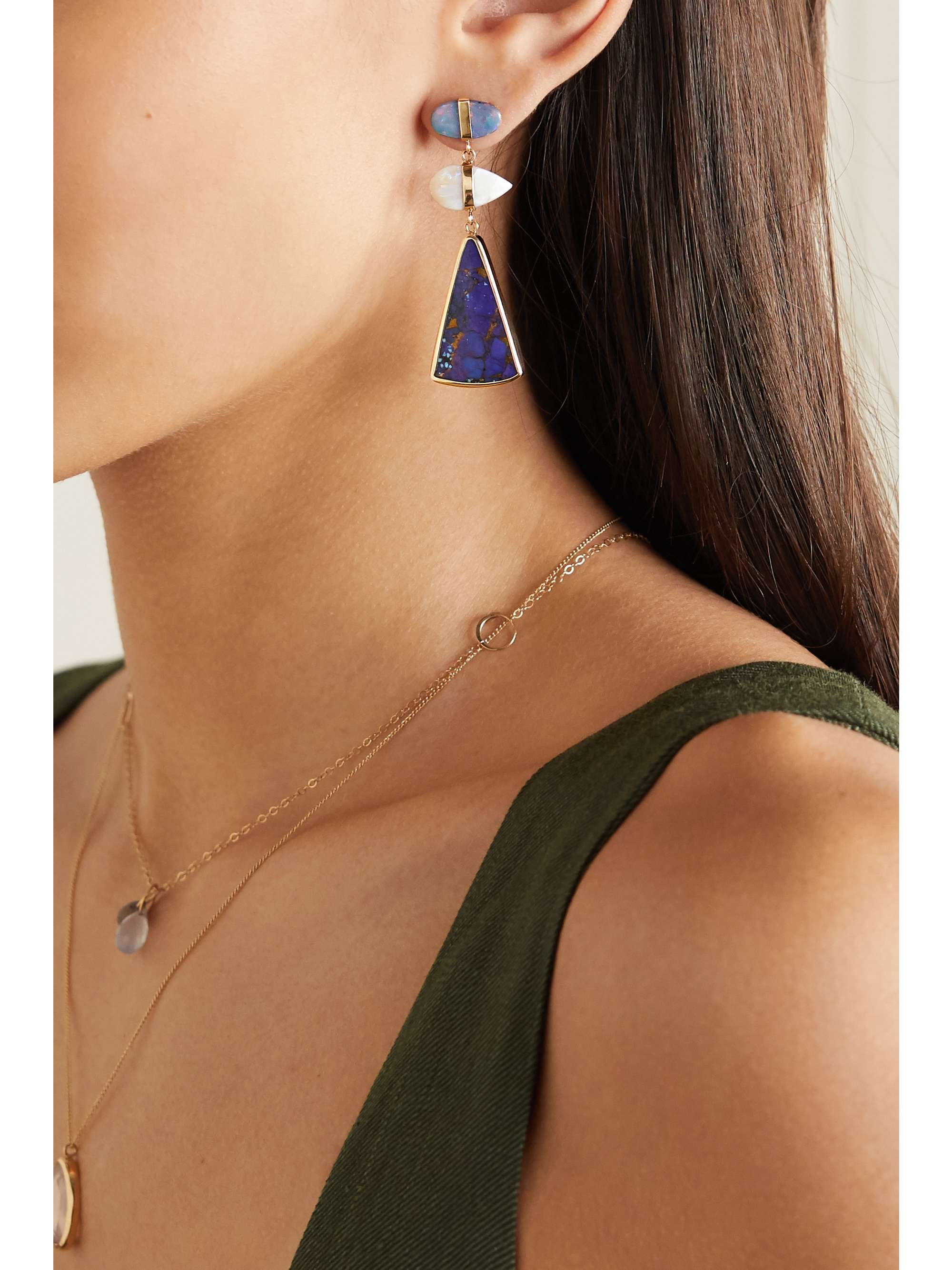 MELISSA JOY MANNING Boucles d'oreilles en or 14 carats, turquoises et opales