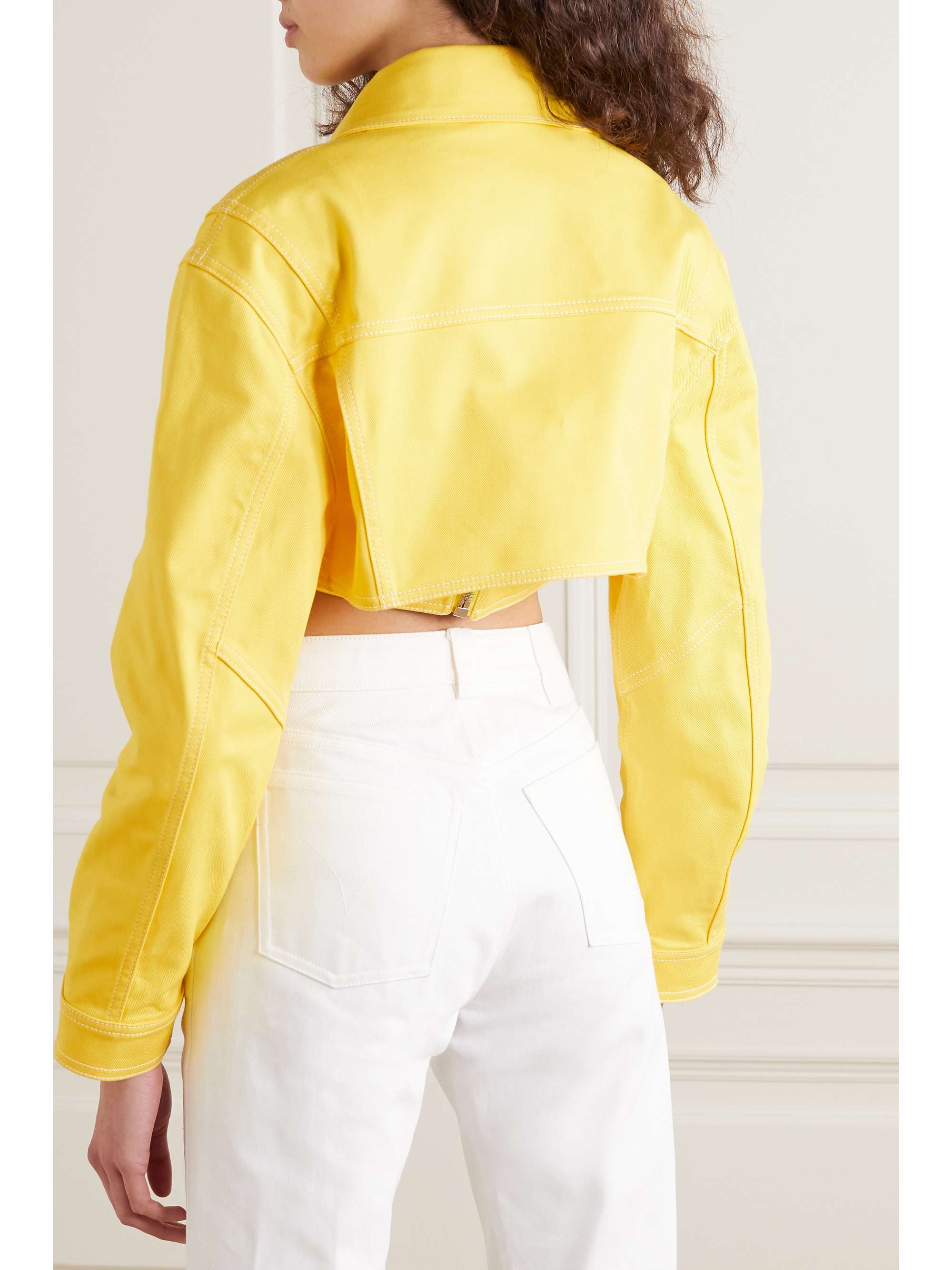 yellow denim cropped jacket