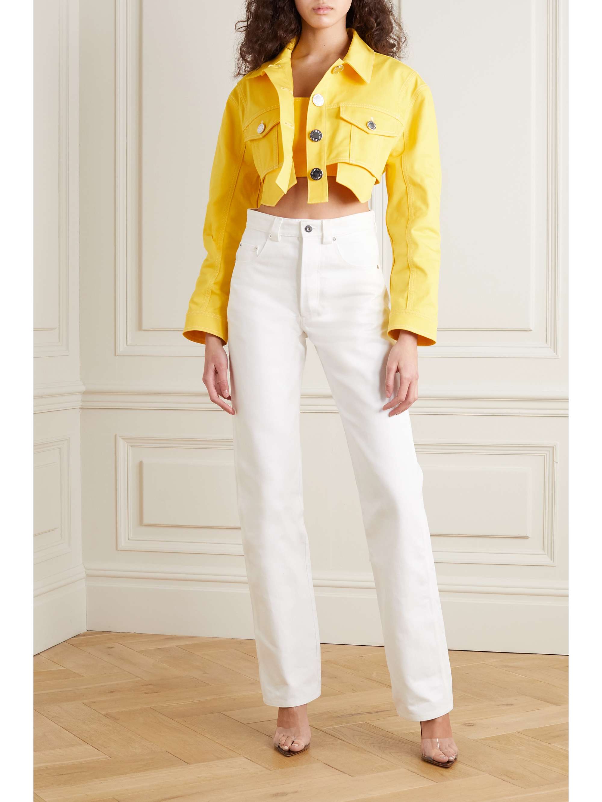 cropped yellow denim jacket