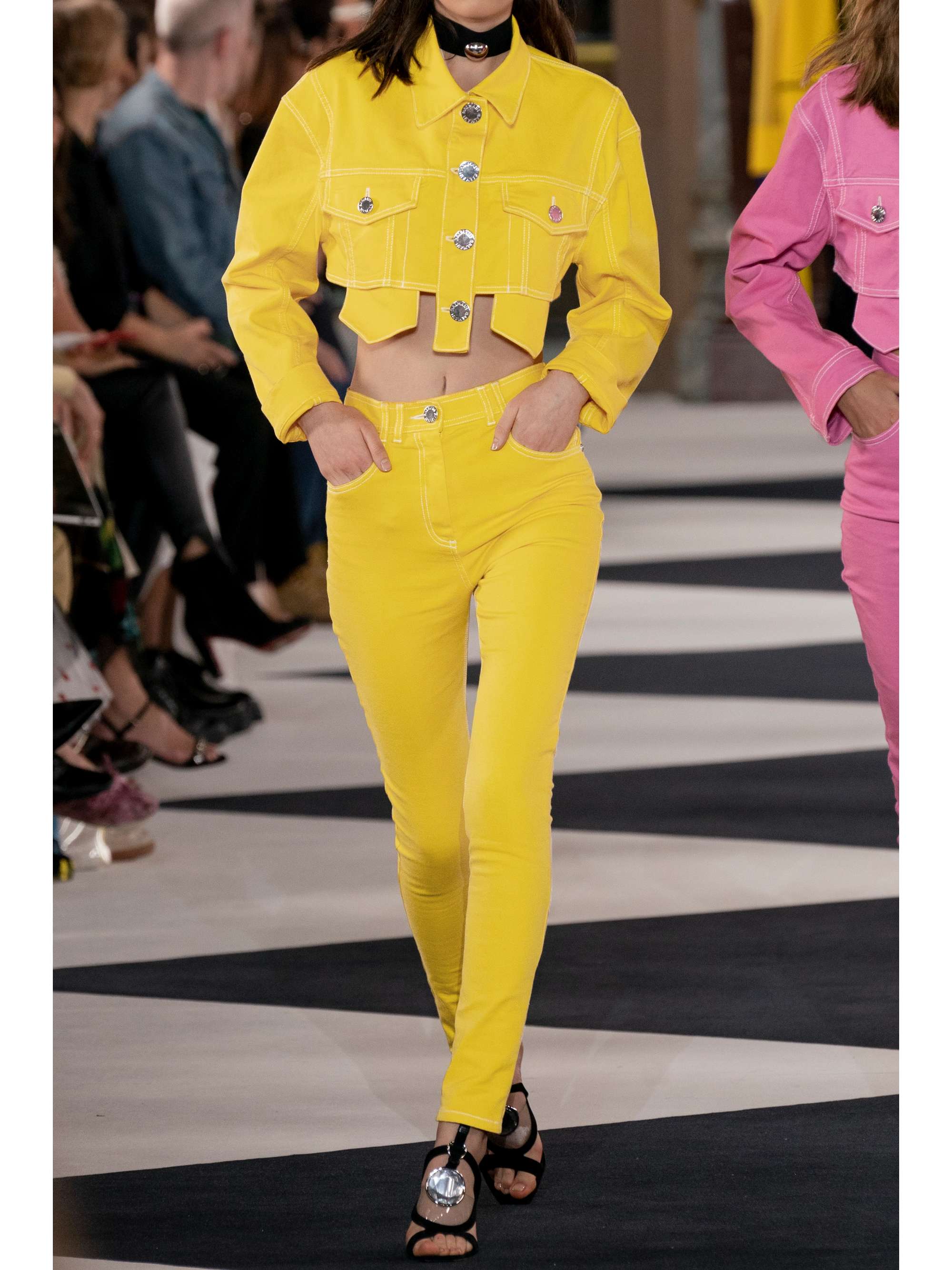 yellow cropped jeans