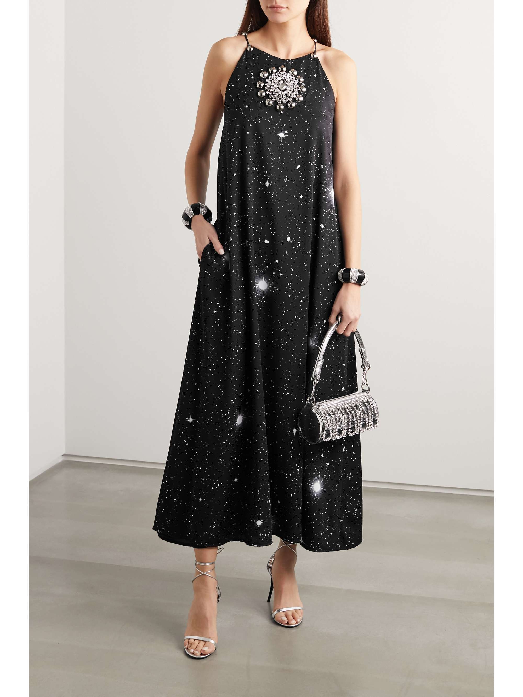 CHRISTOPHER KANE Embellished printed crepe midi dress