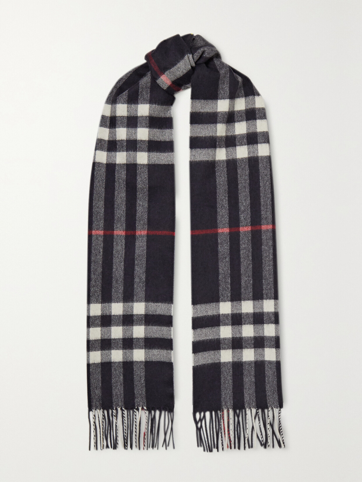 BURBERRY + NET SUSTAIN FRINGED CHECKED CASHMERE SCARF