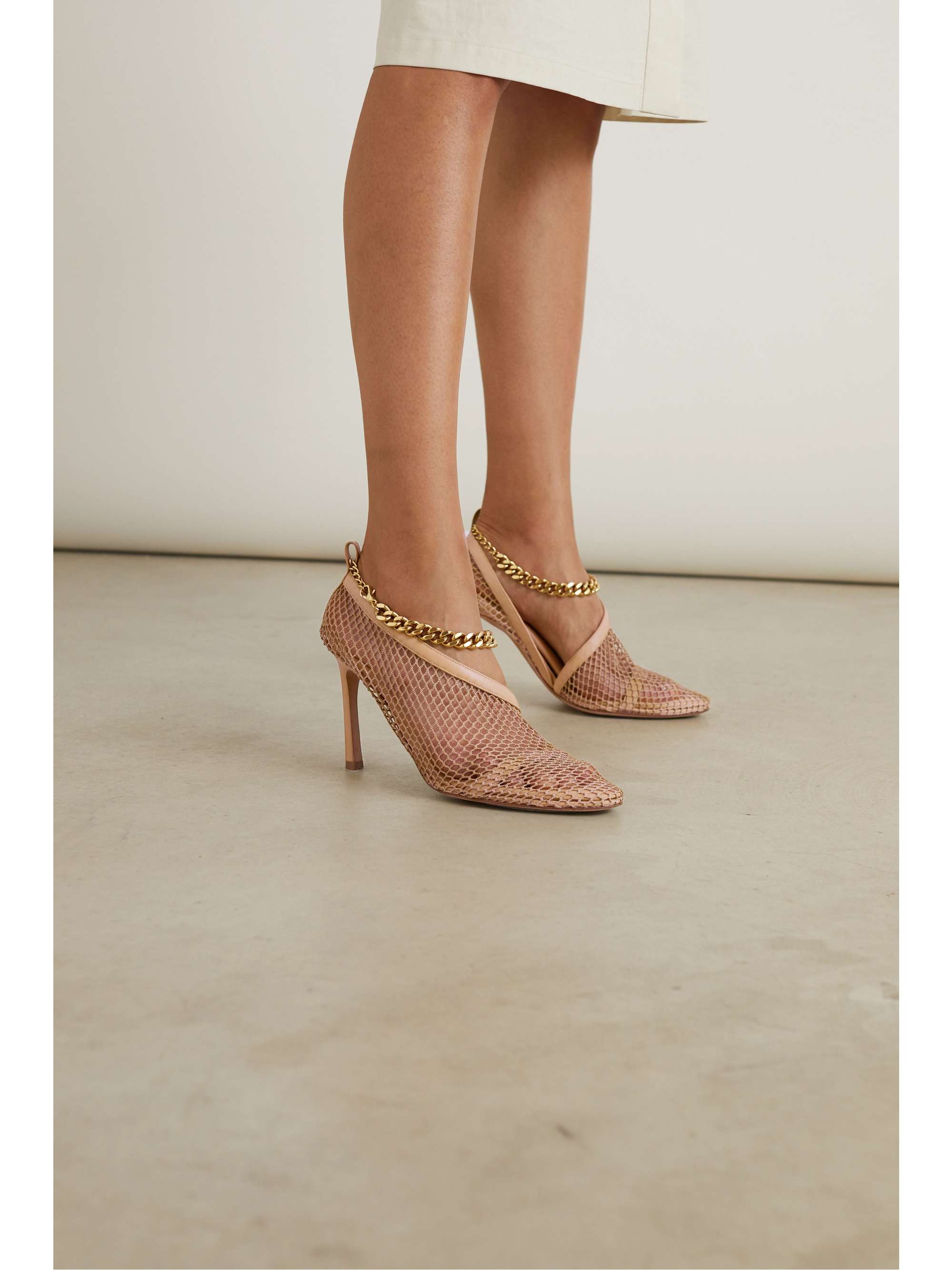 Beige Chain Embellished Macrame And Leather Pumps Bottega Veneta Net A Porter