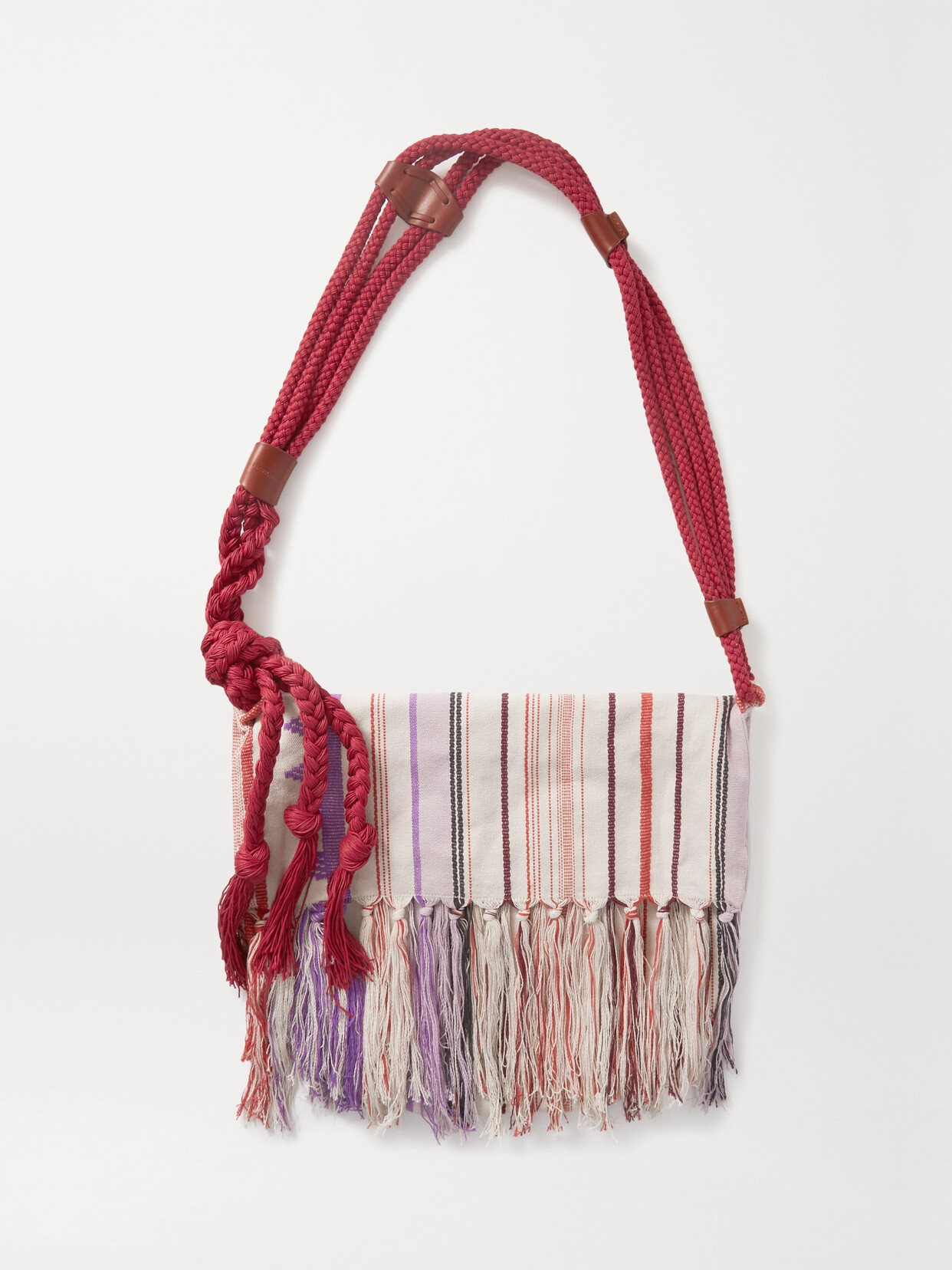 Isabel Marant Marakoo Rope-trimmed Fringed Printed Cotton-gauze Shoulder Bag