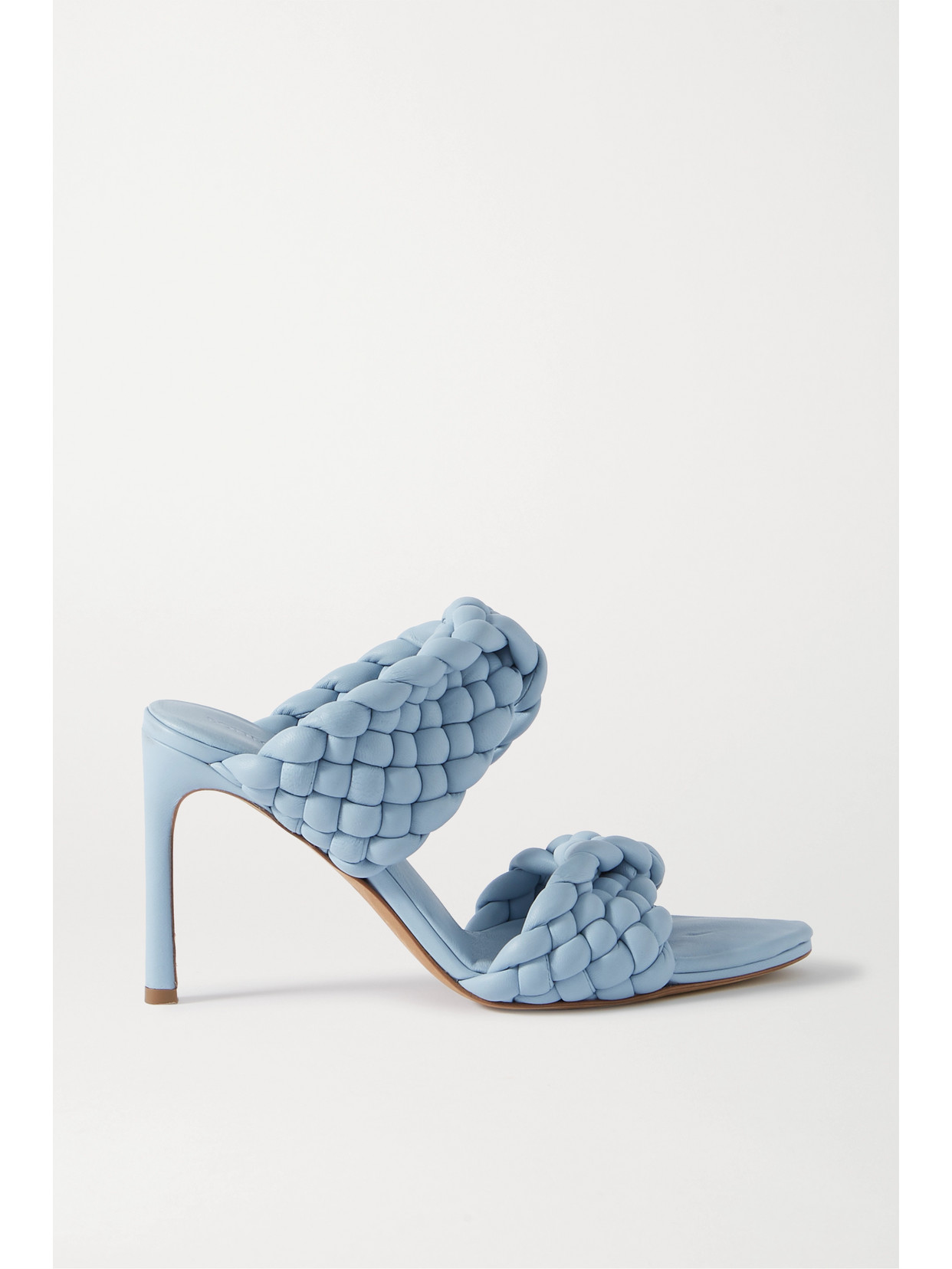 Bottega Veneta Blue Intrecciato Curve Heeled Sandals In Light Blue