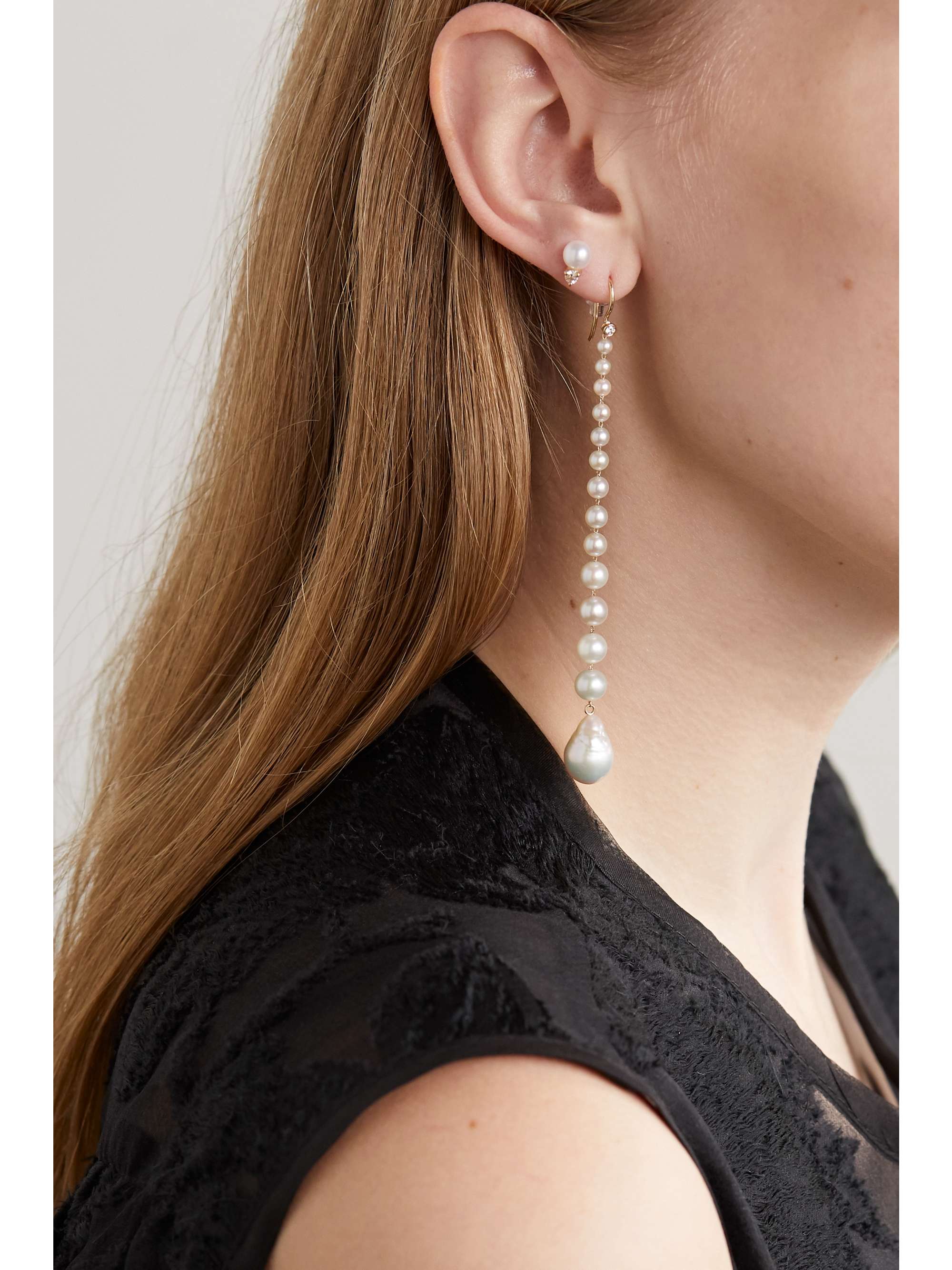 MIZUKI 14-karat gold, pearl and diamond earrings