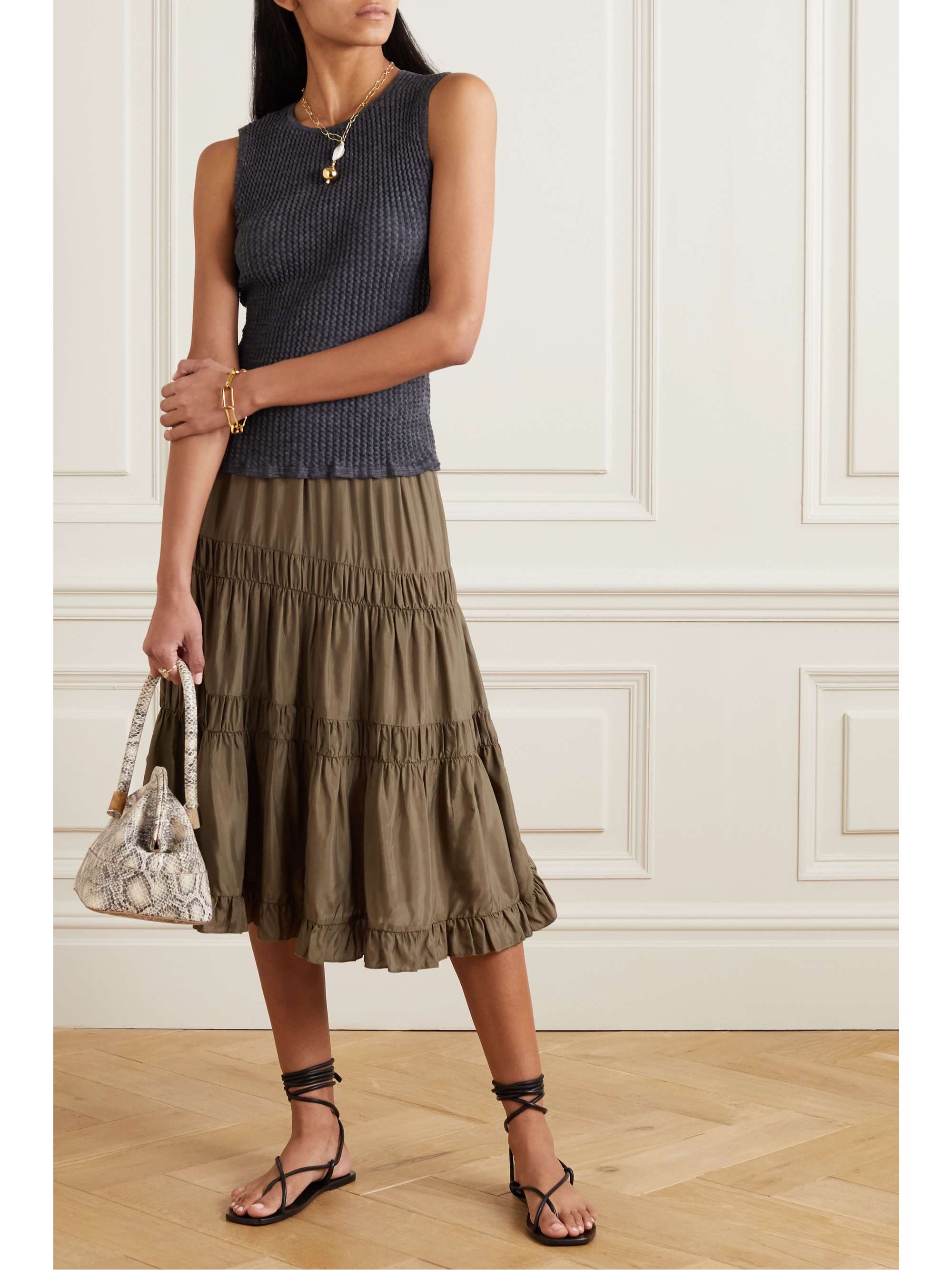 SEE BY CHLOÉ Tiered ruffled habotai skirt