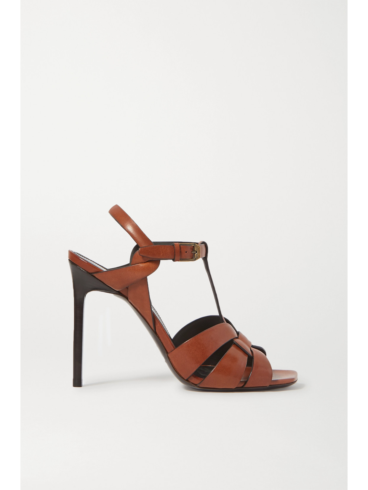 Saint Laurent Brown Leather Tribute 105 Heeled Sandals In Brown