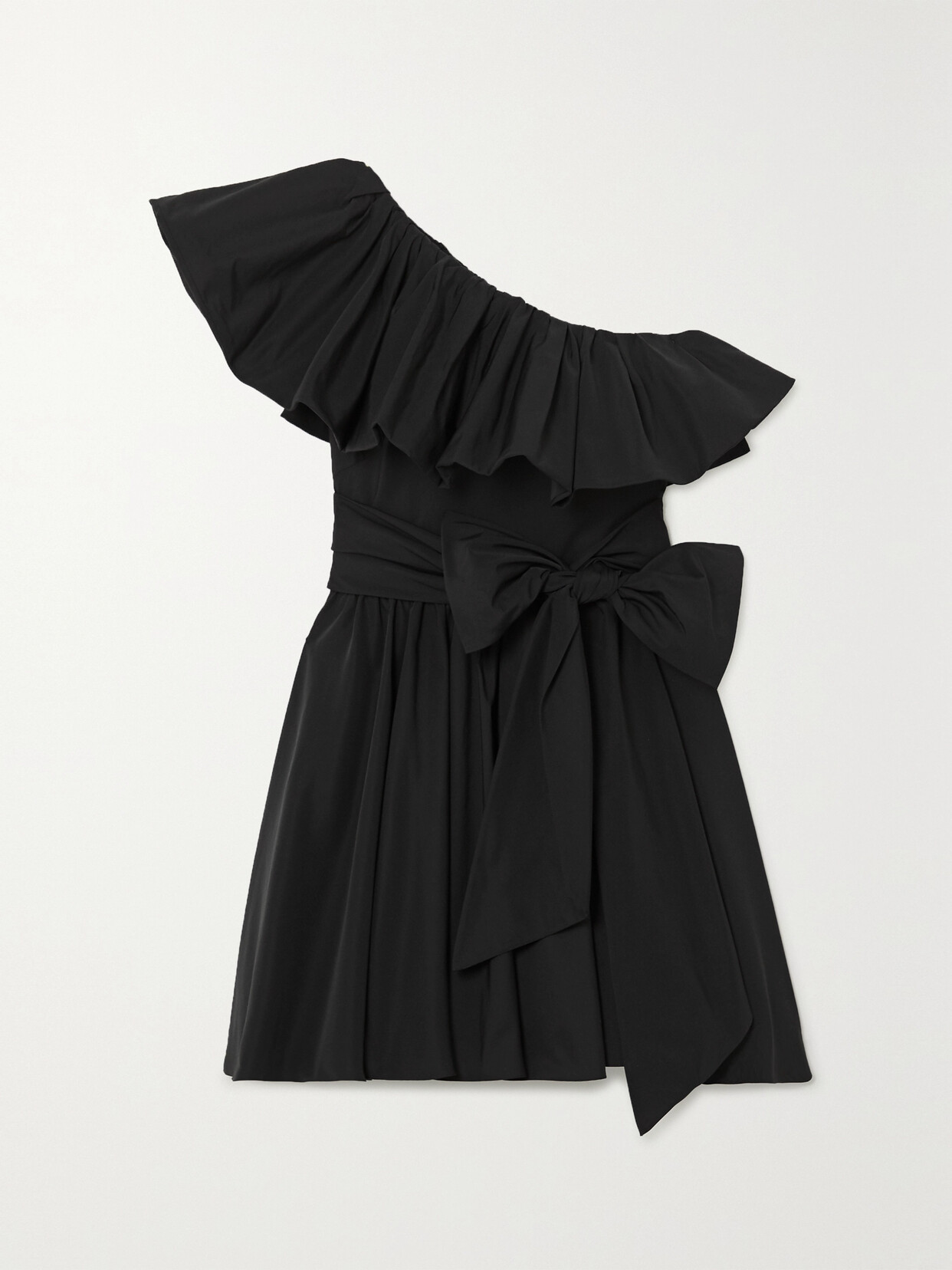 Valentino Garavani Belted One-shoulder Ruffled Twill Mini Dress - Black